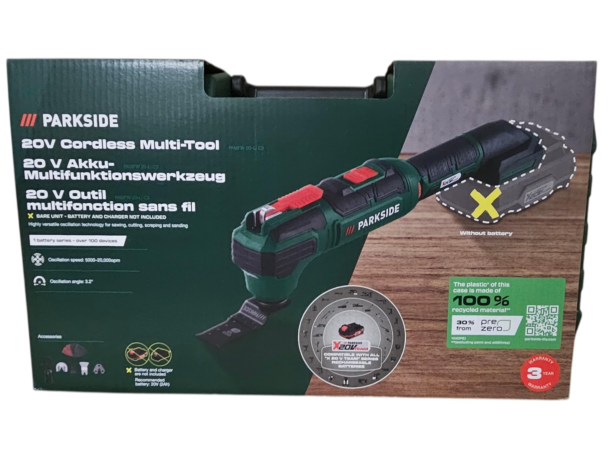 PARKSIDE PAMFW 20-Li 20 V Akku Multifunktionswerkzeug kompatibel Bosch Starlock