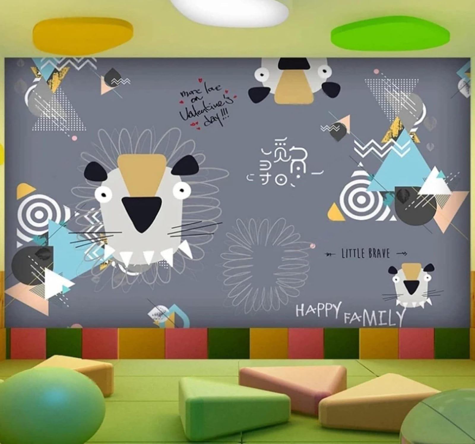 XLMING Cartoon Pattern Abstract Little Lion Geometric 3D Wallpaper Luxury Home Dining Decor Paste Sofa Living Room The Wall for Bedroom Mural-300cm×210cm