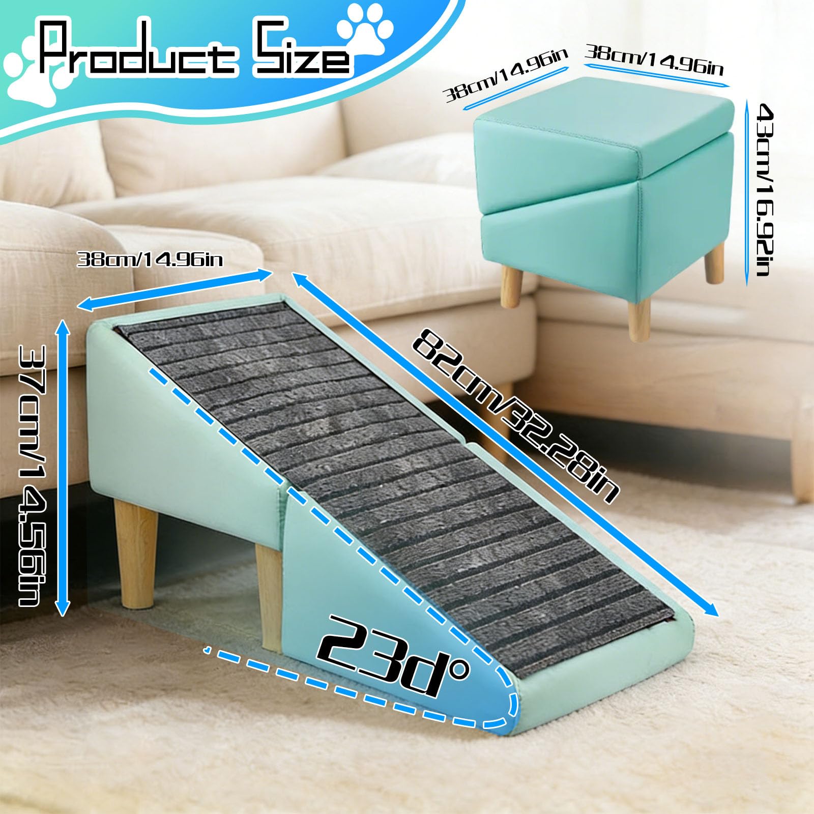 Rampa/Pouf per Cani 2 in 1, Sgabello Pieghevole con Tappetino Antiscivolo Rimovibile, scaletta per Animali Domestici in Similpelle per Cani Giovani, feriti e Anziani
