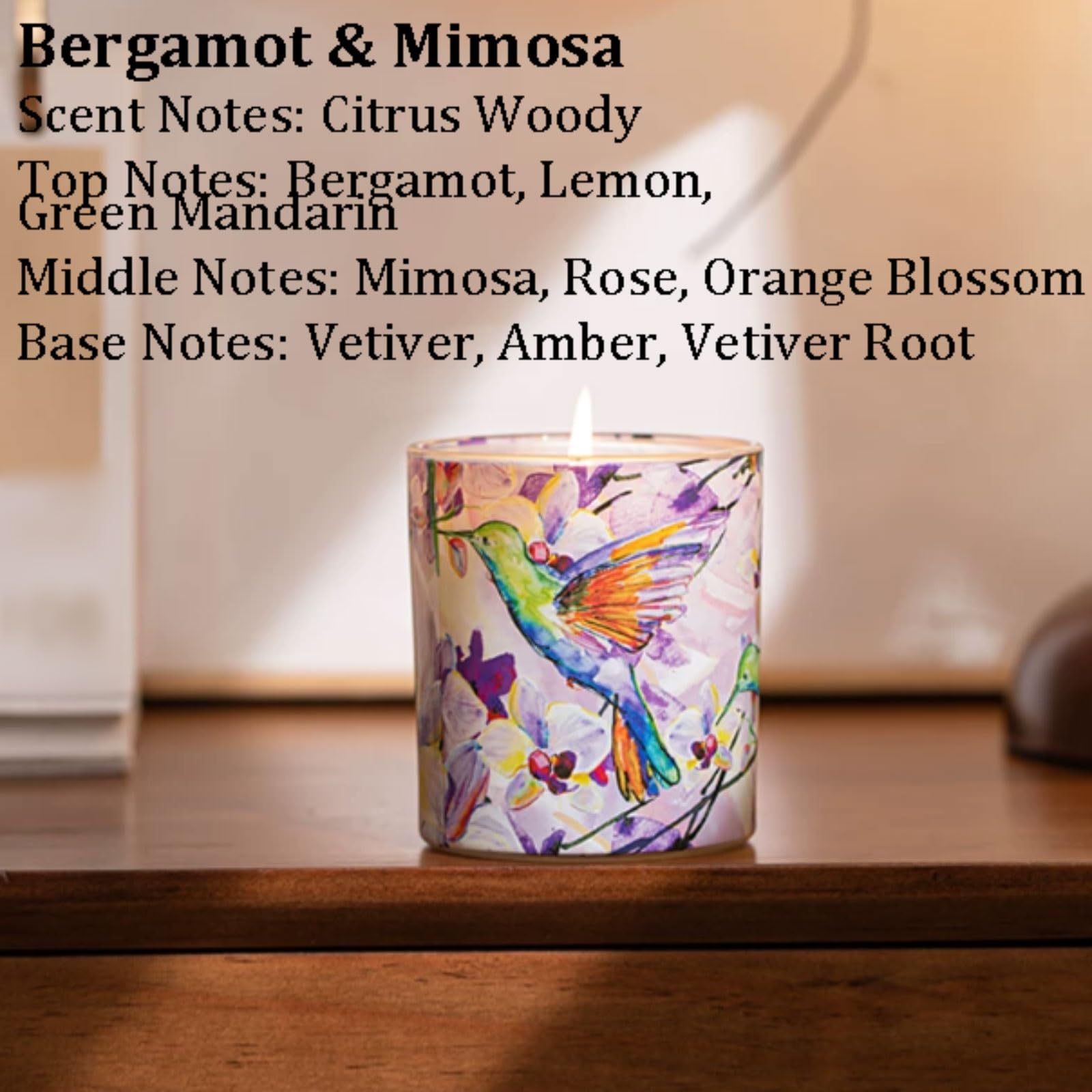 Squisito Candele in vetro con coperchio, cilindro riutilizzabile, candela for aromaterapia, realizzata con cera di soia e oli essenziali a lunga durata tranquillo(Bergamot Mimosa)
