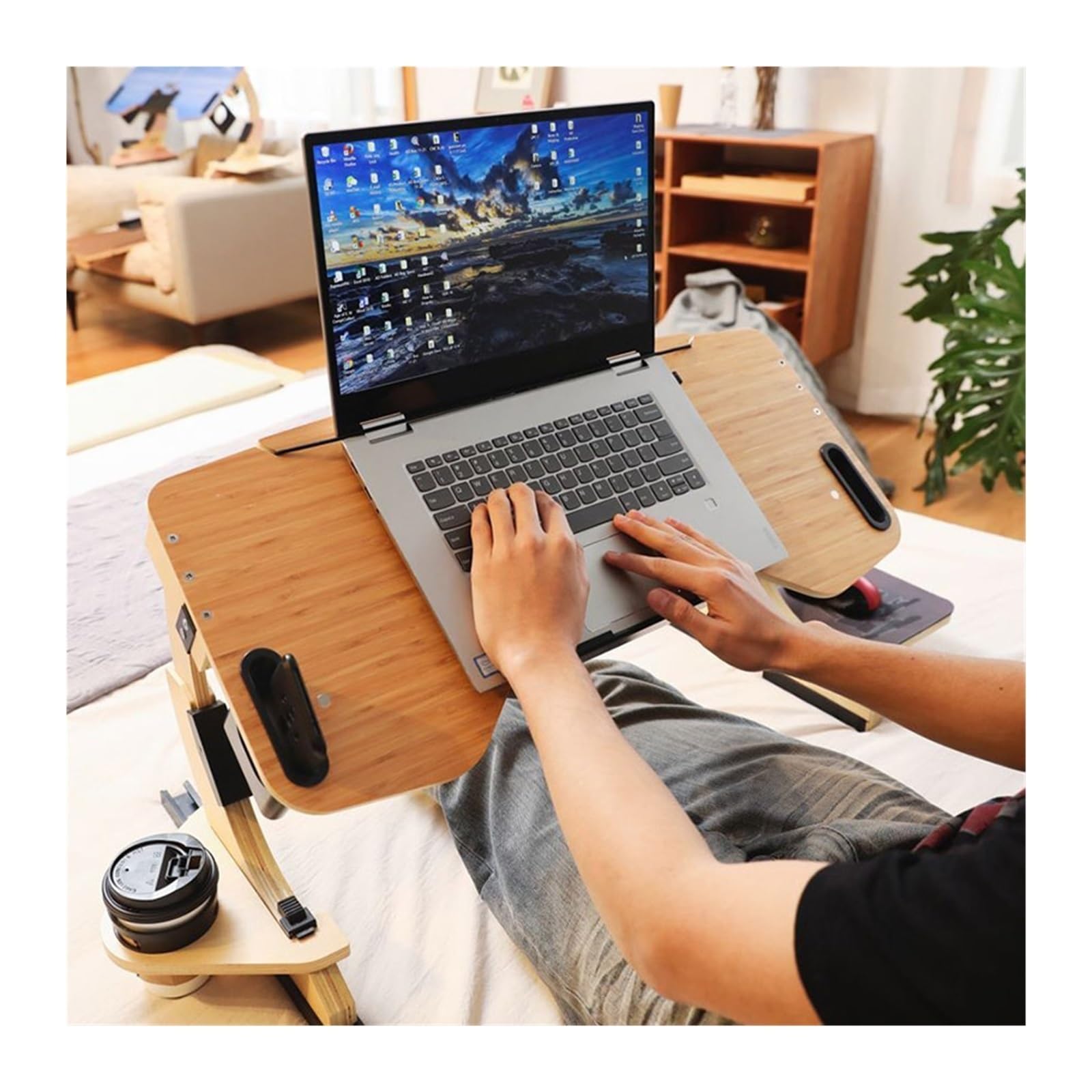 Multifunzionale Lazy Person Liing Desk Supporto for notebook regolabile a 360° in legno, supporto for computer da scrivania, pieghevole portatile per principianti uso fai da te(Portable stand)