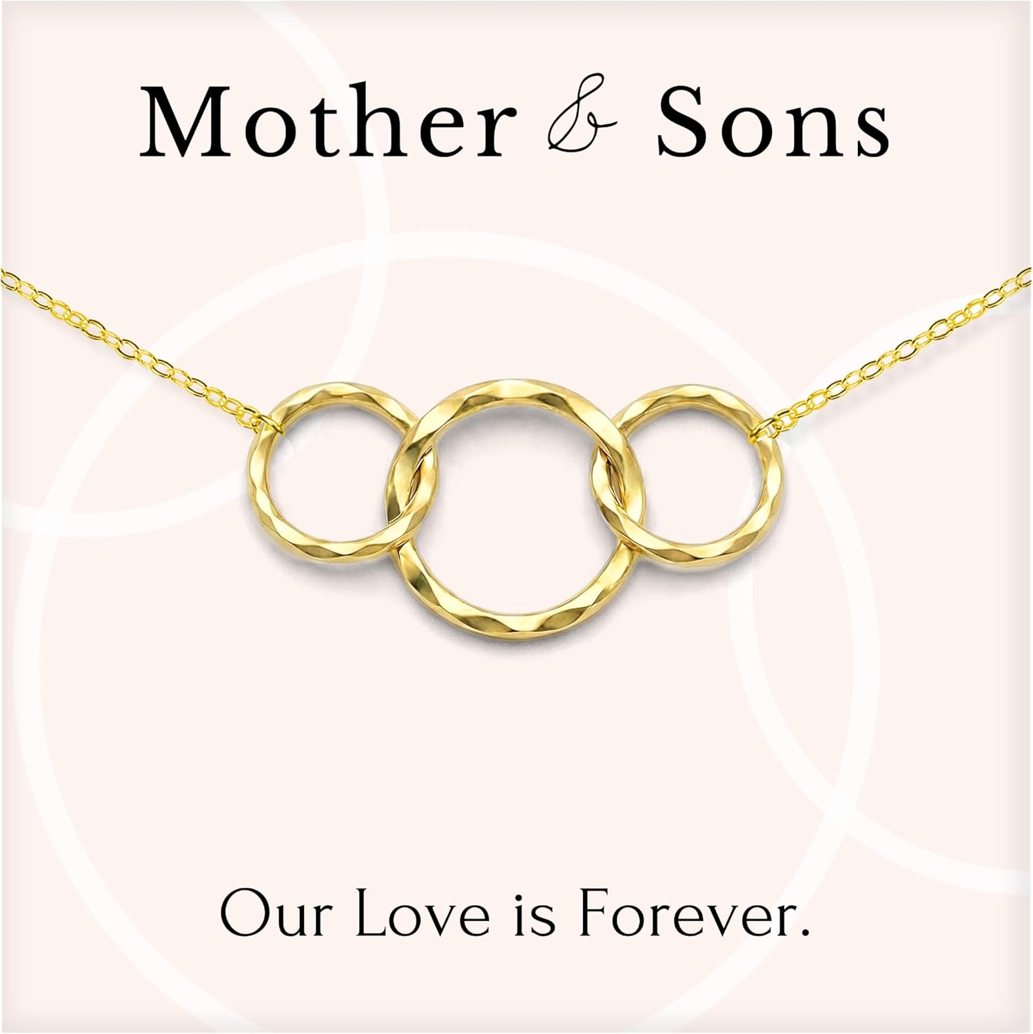 HOPE LOVE SHINE Mother Gift from Son - Mom and Son Necklace, Jewelry 16+2", 14k Gold Plated Sterling Silver, 3 Interlocking Rings