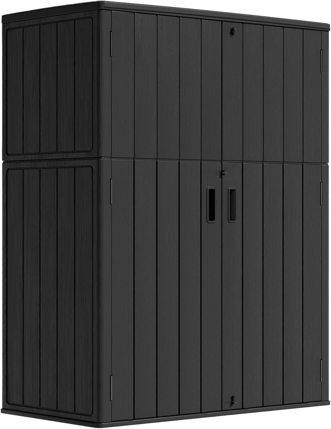ZZM 37 Cu.ft Outdoor Storage Shed Double-Wall HDPE Storage Cabinet, Waterproof Plastic Sheds with Floor Horizontal Lockable Garden Tools Trash Can, Lawn Mower, Bike Storage, Brown