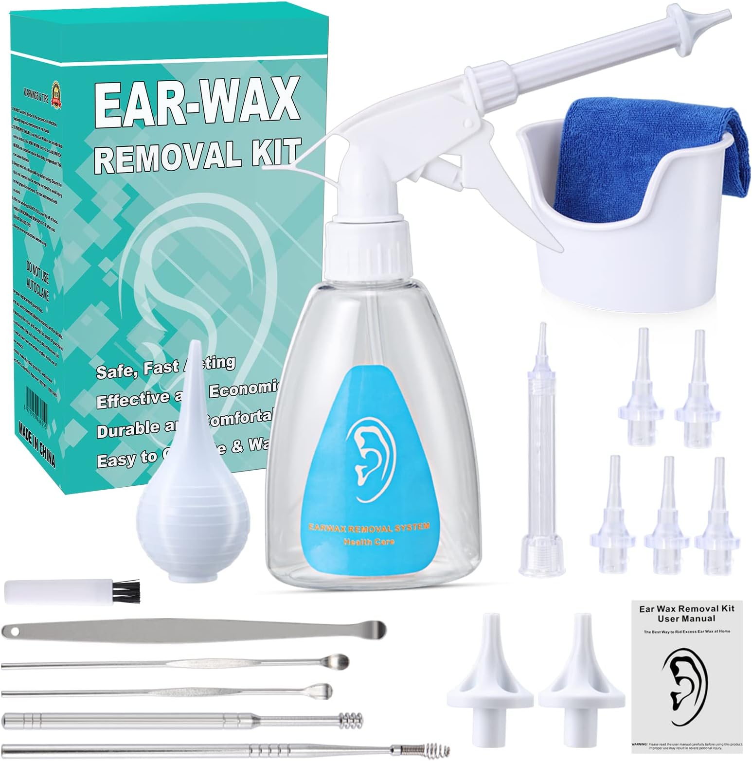 Ear Wax Removal Kit, Ear Syringe Kit, Ear Wax Remover Tool for Kids and Adults, Earwax Removal Tool for Ear Irrigation Cleaning, Ear Washer, Ear Irrigation Kit Earwax Cleaner, Bulb Syringe for Ears