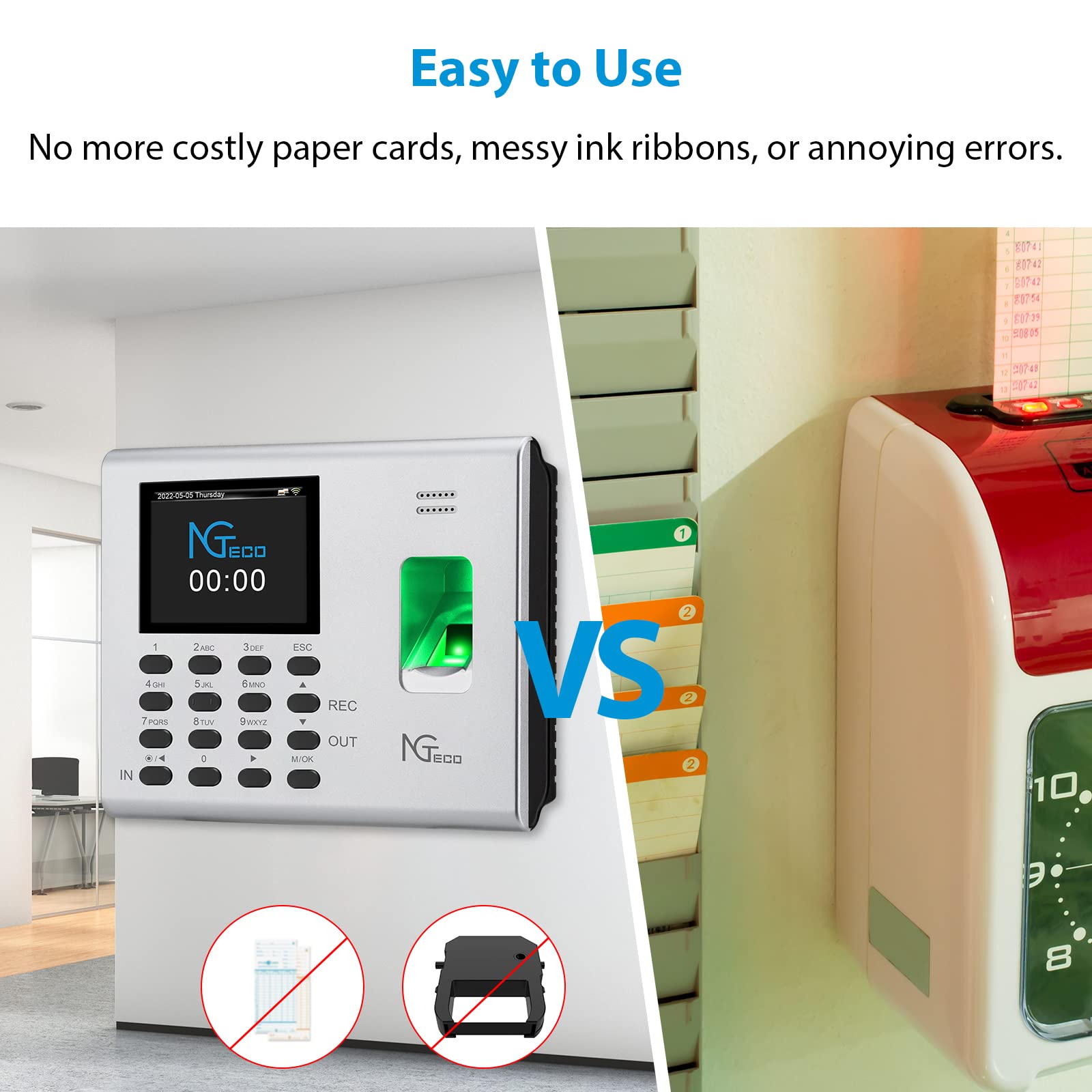 NGTeco Time Clock Fingerprint Time Clocks For