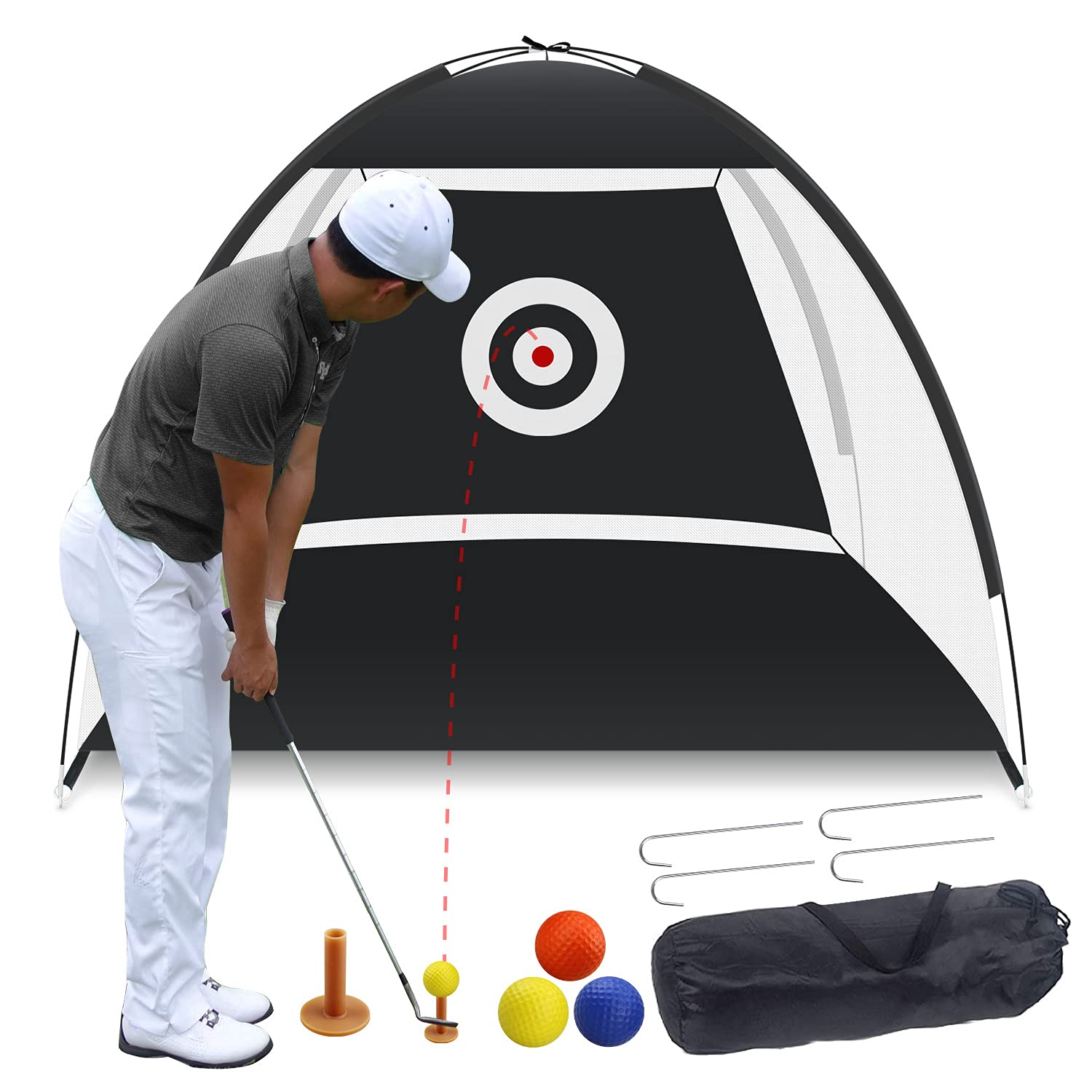 timeina Golf Practice Hitting Net, Golf Chipping Net for Backyard Driving with Big Hitting Net Target 4 Foam Practice Golf Balls/1 Carry Bag Greater Training Aids Indoor Outdoor Net for Golf 6.6X4.6ft