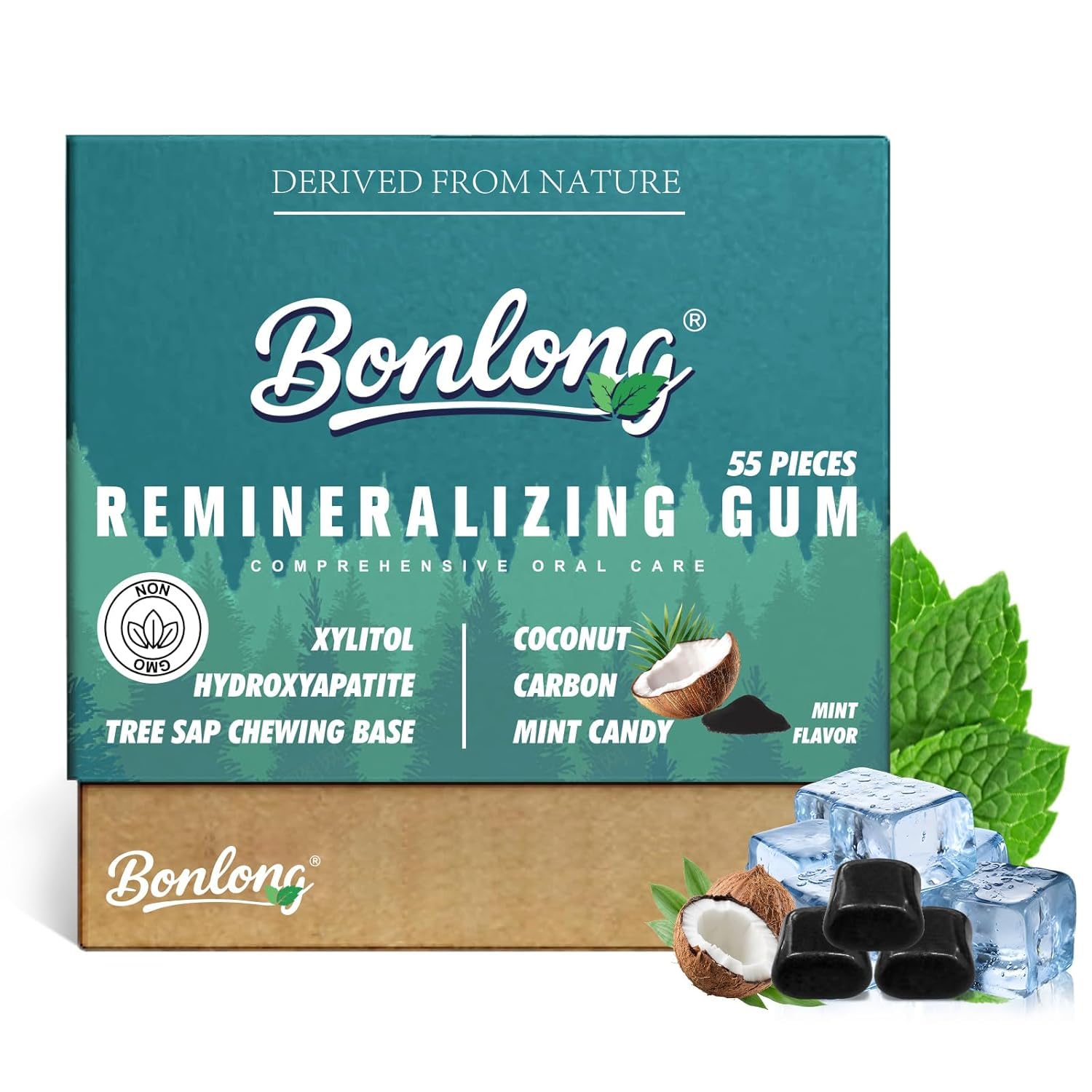 Remineralizing Gum, Remineralizing Gum with Nano Hydroxyapatite & Xylitol & Coconut Carbon, 2026 New Upgrade, Effectively to Mineralizing, Cleaning, Caring and Protecting Gums 4 in 1, Pack of 1, Mint (55)