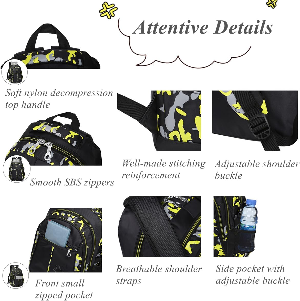 Camo-Print Primary School Backpack and Lunch-Bag Set for Boys Camouflage Elementary Bookbag Rucksack Waterproof