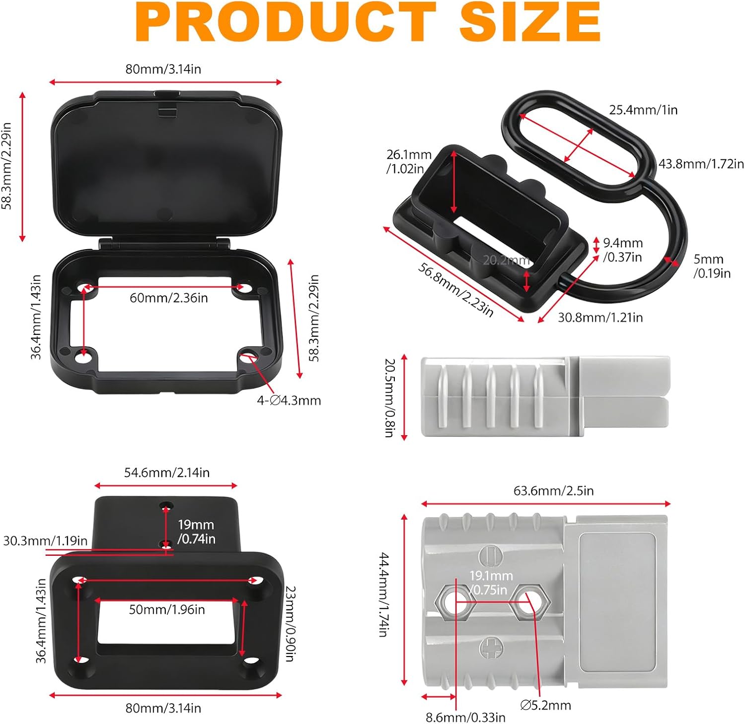 Upriver 4Pack 120Amp Battery Quick Disconnect Connectors with Flush Mount Plates and Dust Covers, Anderson Connector for Winch, Cable, Auto Trailer, RV