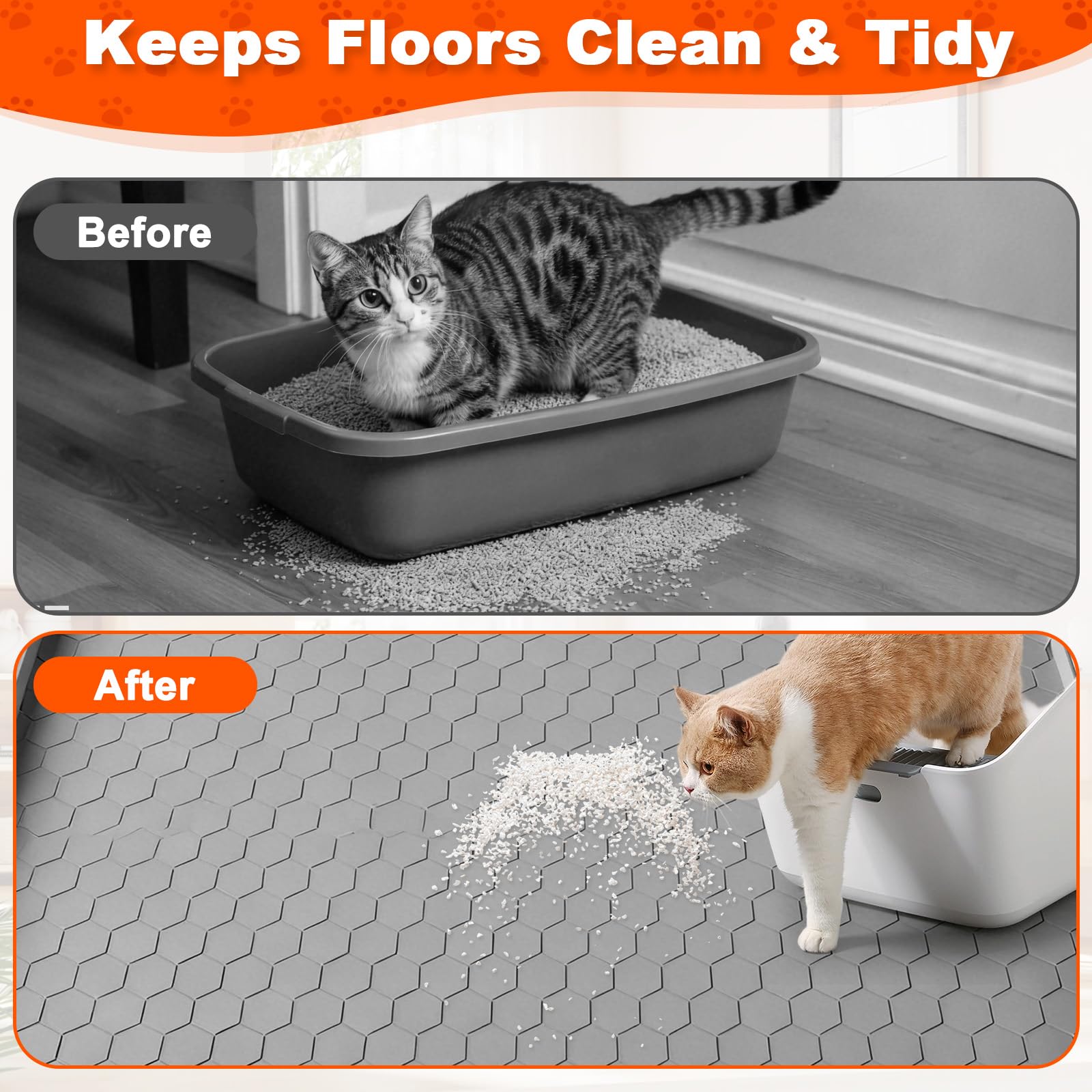 Tappetino Lettiera Gatto per Gatti con Bordi Rialzati, Tappeto Silicone Extra Grande 86x56cm, Mat Alimentare Morbido Sulle Zampe & Facile Pulire, Protezione Impermeabile Antiscivolo Resistente(Grigio)