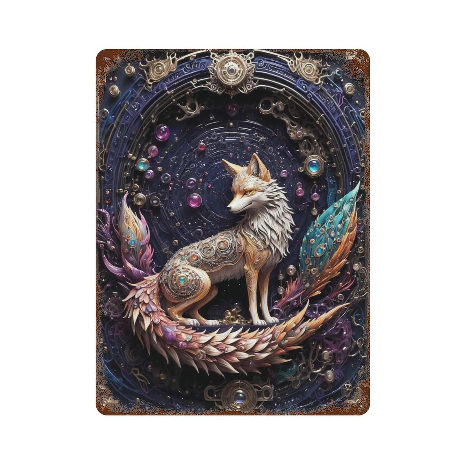 Great Tailed Fox Rust Effect Tin Sign 15.7"x11.8", Rustic Home Decor for Cafe, Home Bar And Lounge Decor