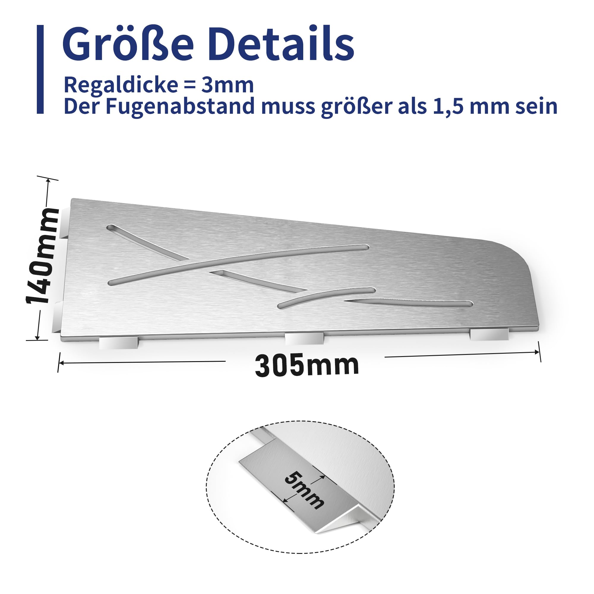 Eck Duschregal SUS304 Edelstahl, Duschablage für geflieste Wände | 3 mm Stärke Eckregal Dusche, Badezimmer-Organizer Eckregal, 305 mm Shampoohalterung für die Dusche, 2 Stücke,Gebürstet