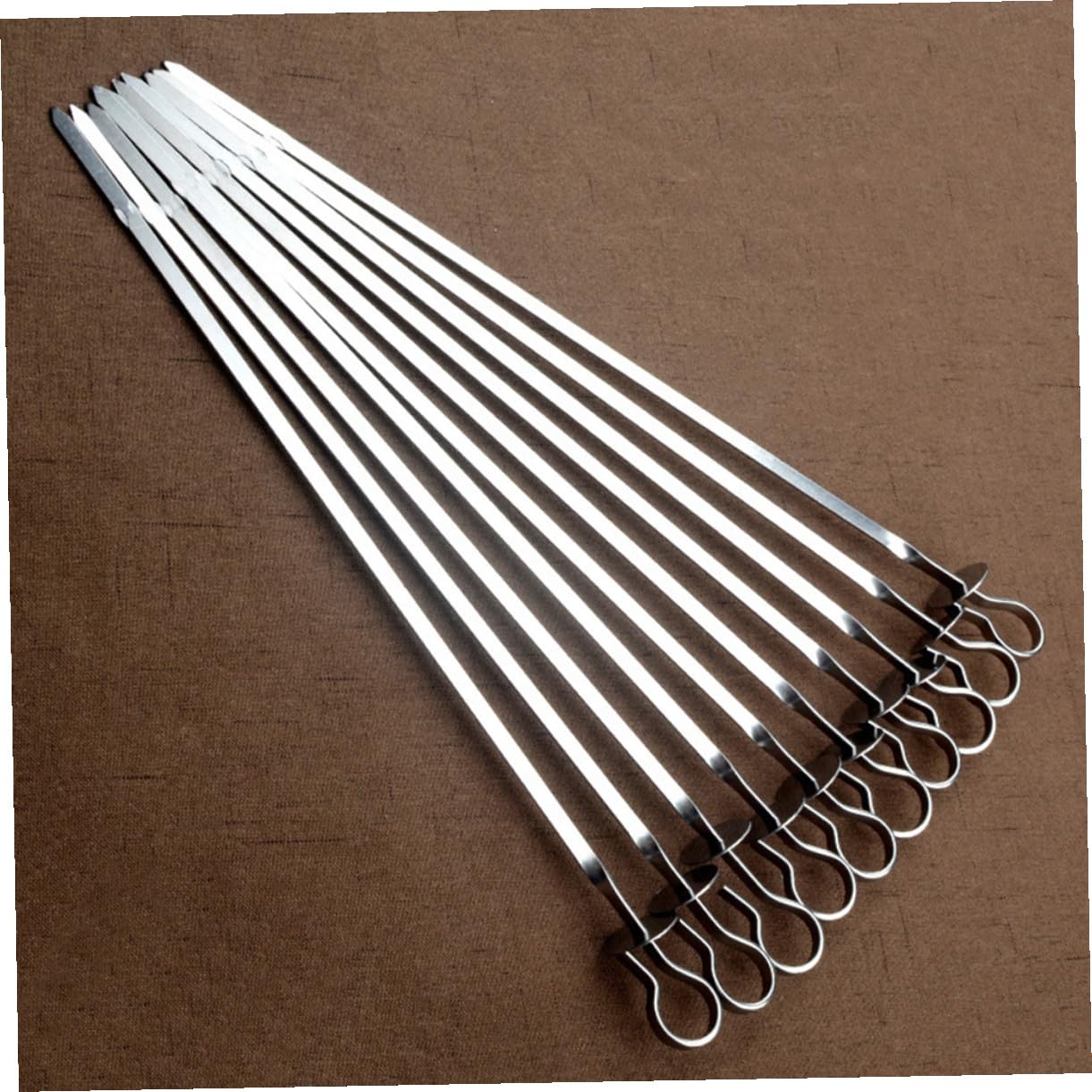 Set 20 Spiedini Barbecue in Acciaio Inossidabile Manico ad Anello, Spiedini Piani Resistenti e Riutilizzabili per Grigliare Carne e Verdure