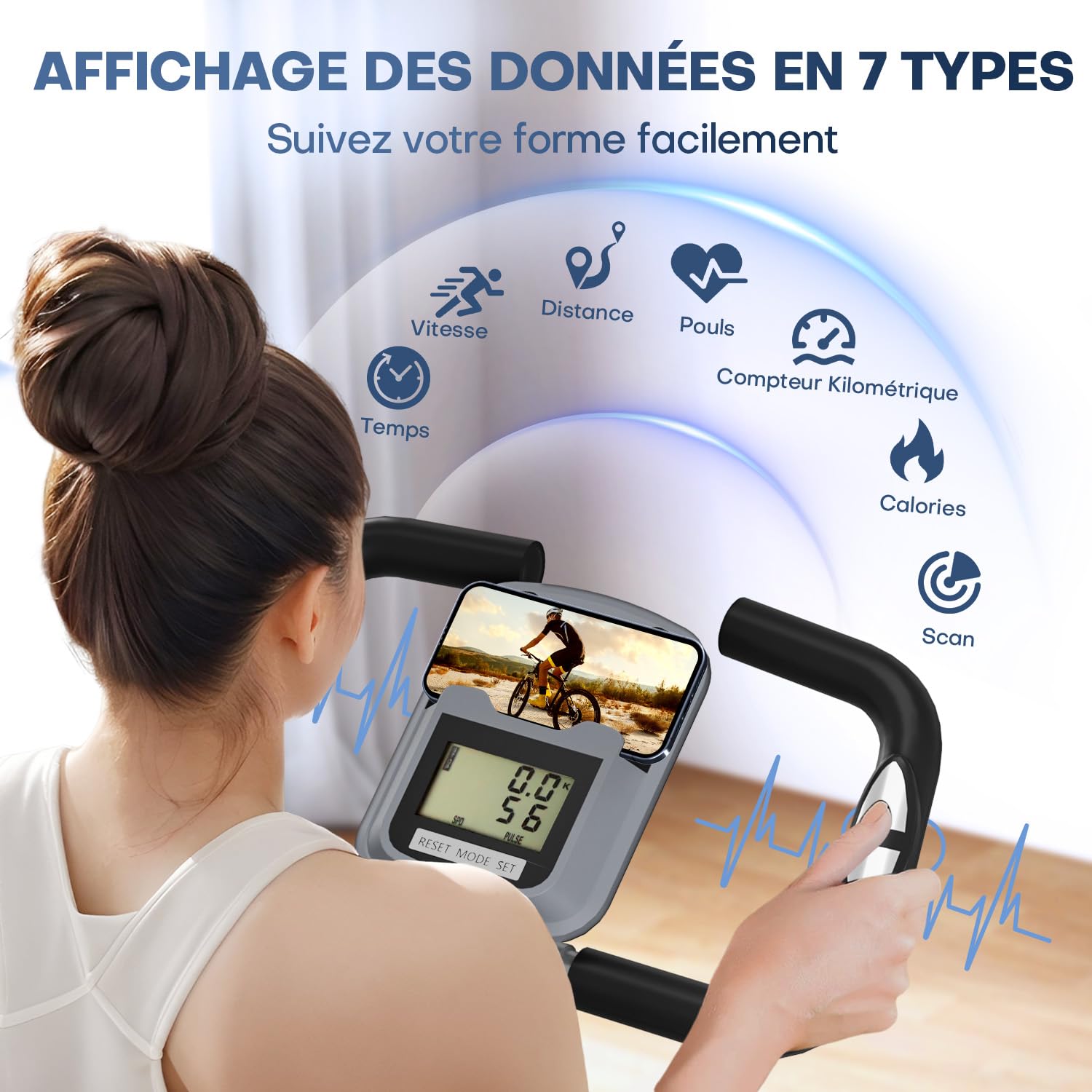 Velo d Appartement Pliable, VANNECT Vélo d' Appartement avec LCD et Mesure du Pouls Manuel, 16 Niveaux de Résistance, Vélo d’Exercice avec Support pour Tablette, Rangement Pliable, Capacité 160KG