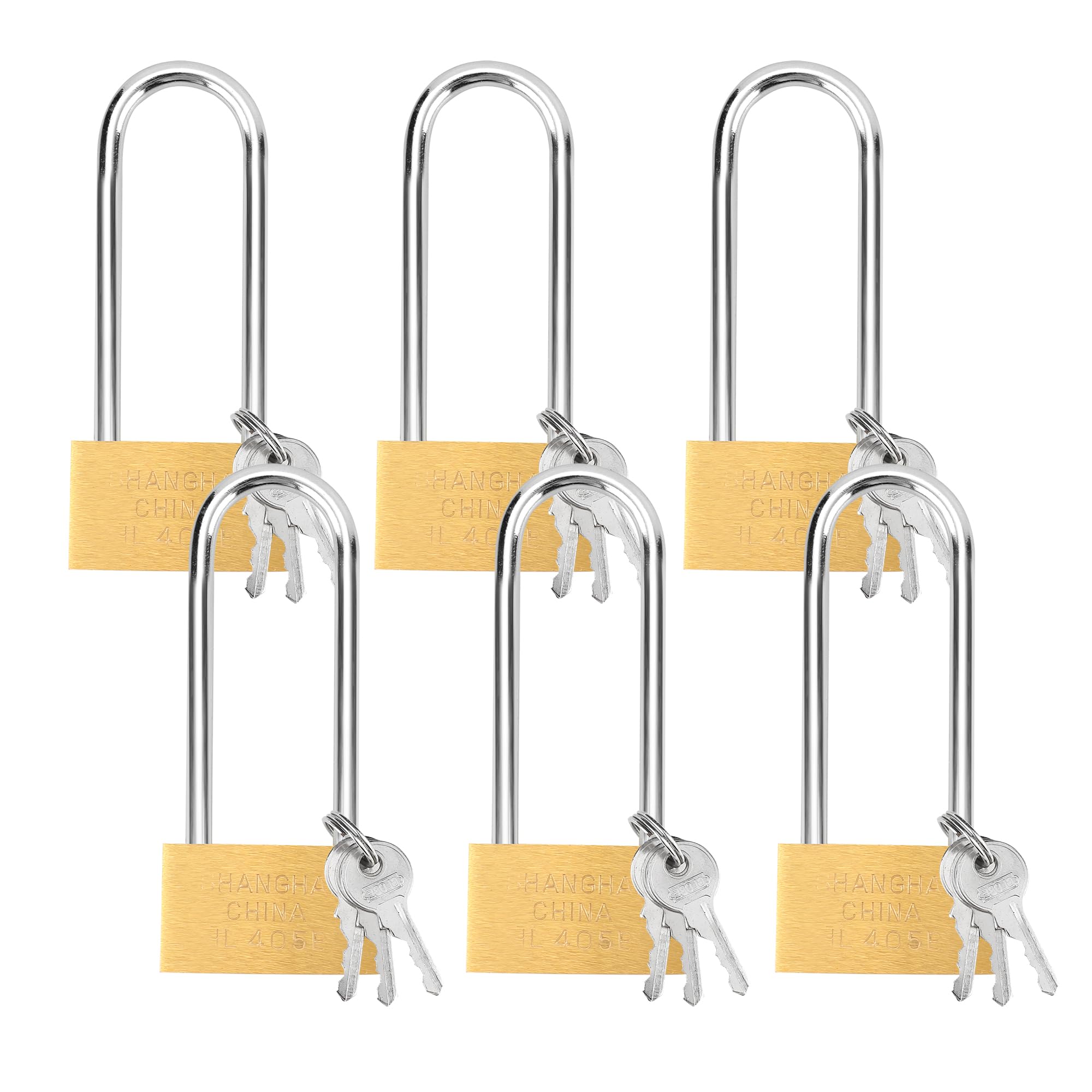 YKUKIZEE 6 Pack Long Shackle Padlock with Key, 50 mm Heavy Duty Lengthened Padlock