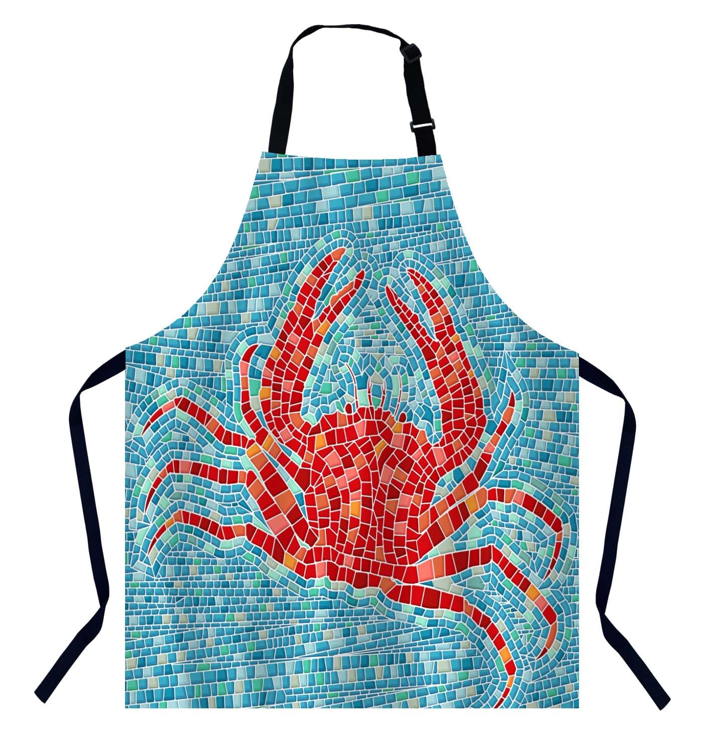 Bgbdeia Women's Red Crab Mosaic Apron For Men, Adjustable Apron Cooking Kitchen Chef Apron For Home Kitchen, Baking Gardening Bbq, Coffee House, Restaurant
