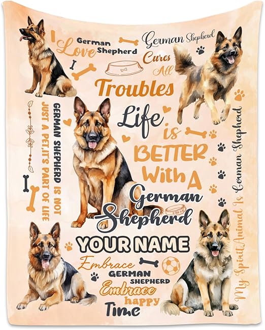 Custom German Shepherd Blanket, German Shepherd Lovers Gift, Cute Soft Throw Gifts for Girls Boys Women, Cozy Flannel Throw Blankets for Bed Travel, 50"x60"