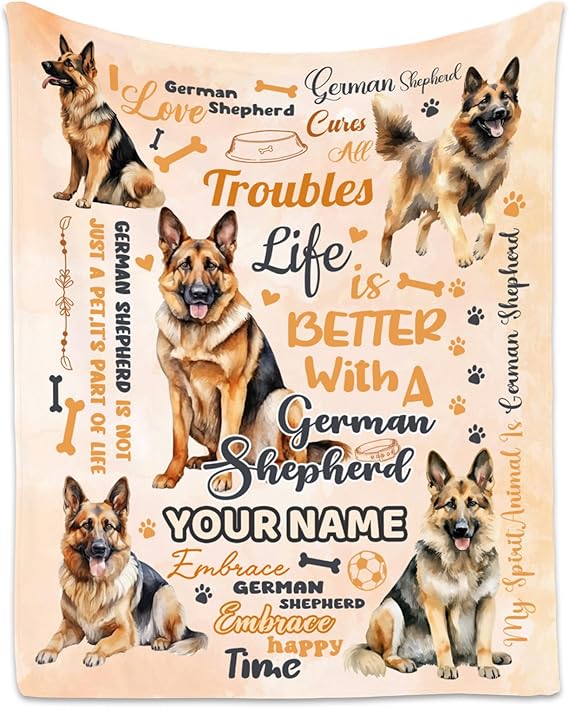 Custom German Shepherd Blanket, German Shepherd Lovers Gift, Cute Soft Throw Gifts for Girls Boys Women, Cozy Flannel Throw Blankets for Bed Travel, 50"x60"