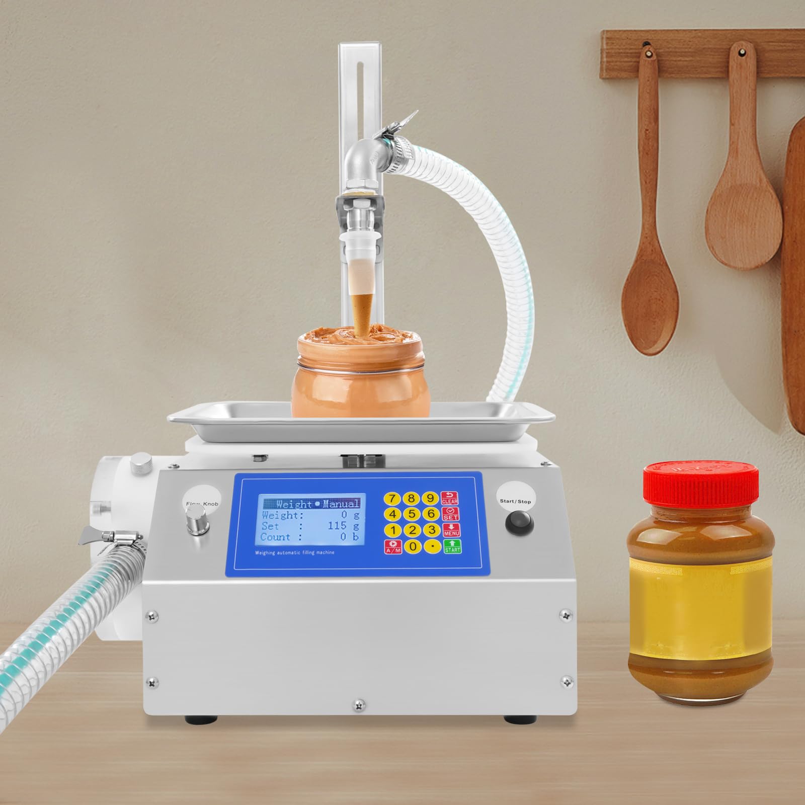 Hanmorfarbi Automatic Honey Filling Machine, High Viscosity Liquid Canning Machine for Chocolate Sauce, Edible Oil Etc. 10g-10kg Filling Weight, LCD Display