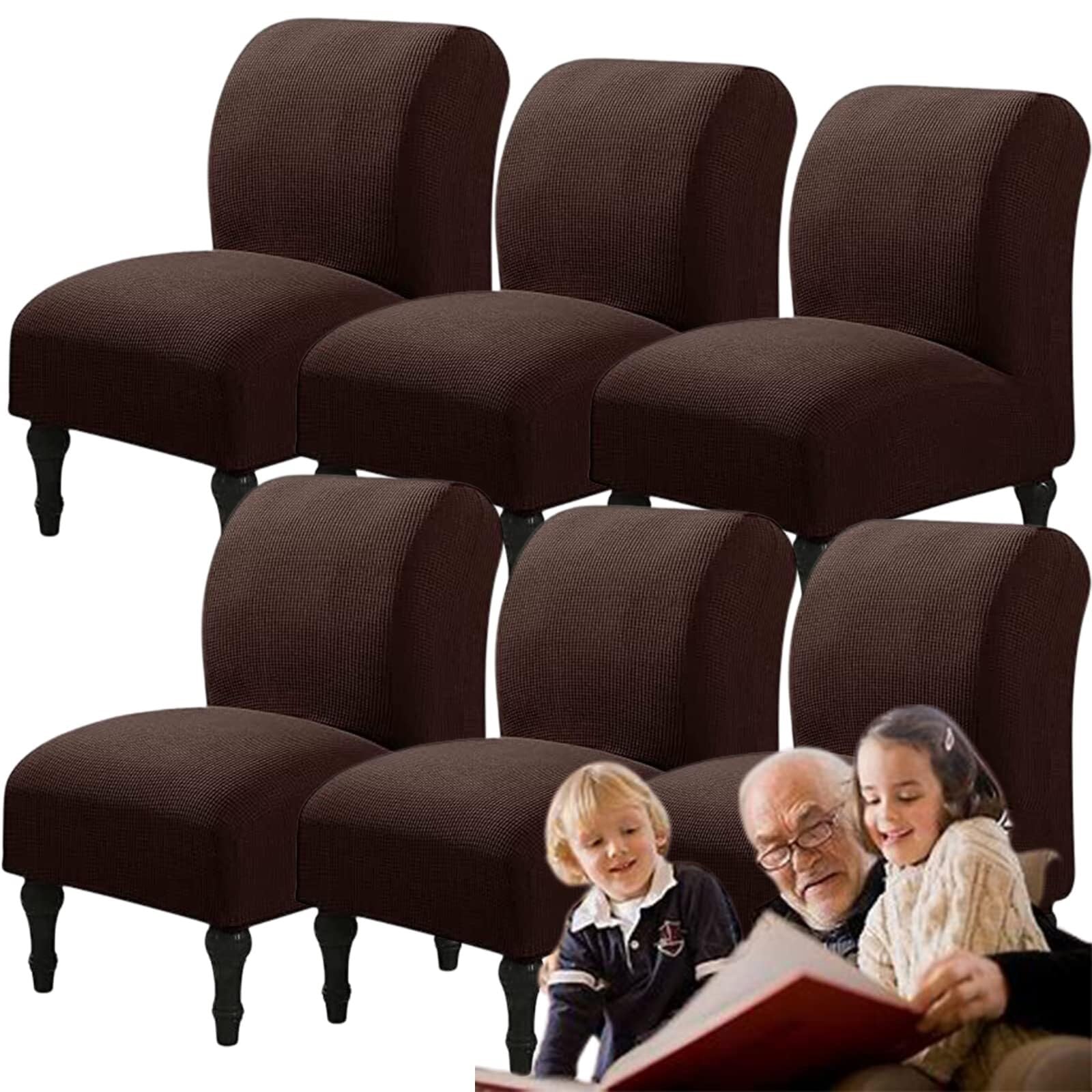 NMVAWIPT Armless Accent Chair Covers, Polyester+Spandex Stretch Slipcover, Removable Furniture Protector, For Home Hotel(#7,6pcs)