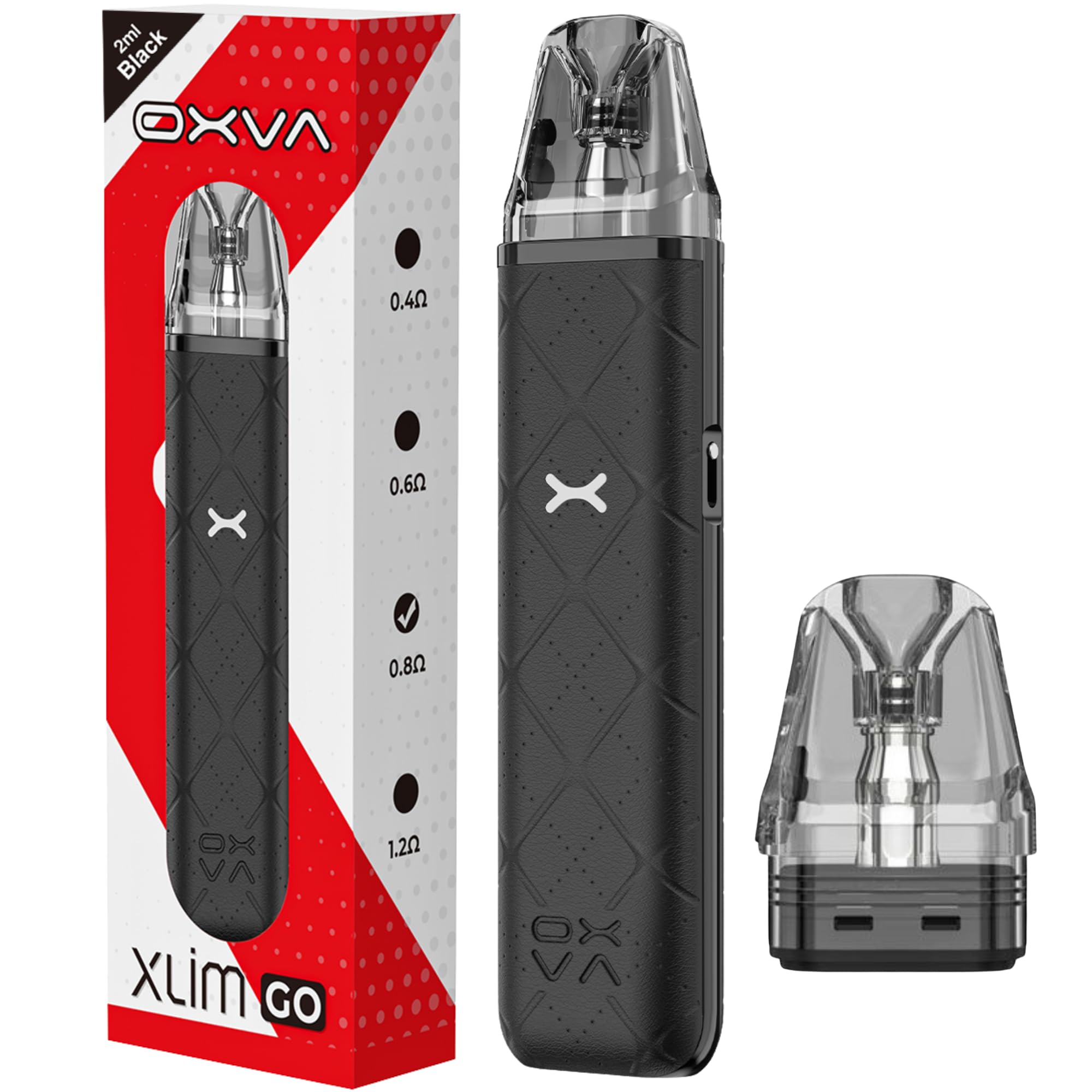Oxva Xlim Go Kit [Black] - Compatible with Oxva Xlim Pods, Available in 16 Colours, Built-in 1000mAh Battery, 2ml, Type-C Fast Charging, 30W Output, Auto Draw, RGB Indicator - No Nicotine