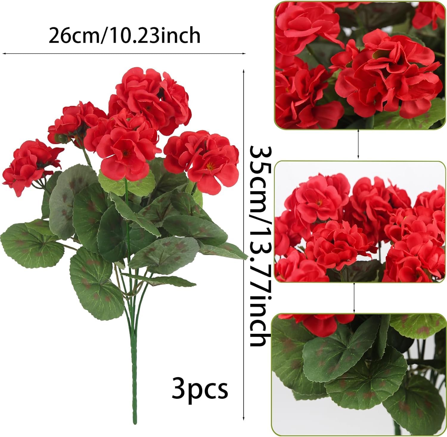 Amazon.de: Sousi 3er Pack Knstliche Geranien  UV-bestndig & wetterfest  fr Drauen & Innen  Kunstblumen fr Balkon, Garten, Veranda  Rot (3  Stck)