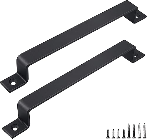 FaithLand Juego de 2 manijas de puerta tipo granero, color negro de 12 pulgadas (paquete de 2), tirador de puerta, manija para puerta corredera de