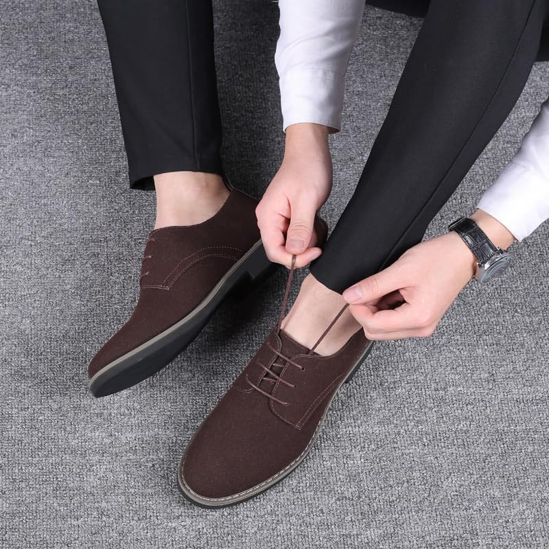 Mens Suede Leather Dress Shoes Casual Lace Up Oxfords Shoes - Image 3