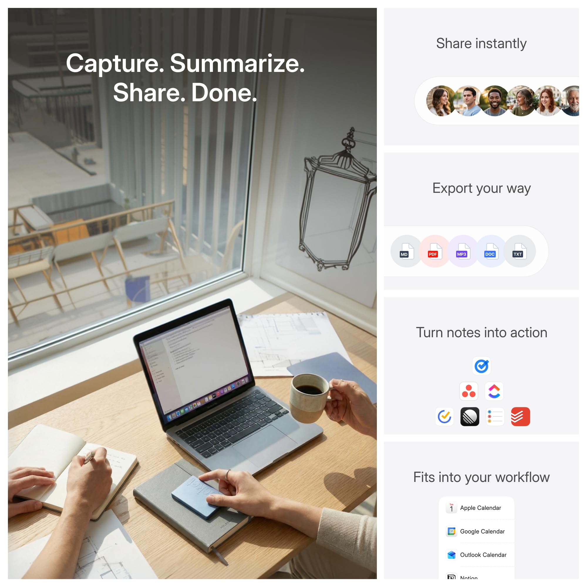 Grabadora de voz Pocket AI y asistente inteligente – Transcripción automática, resúmenes y artículos de acción – Tomador de notas de IA portátil para reuniones, llamadas y productividad – Azul Sierra