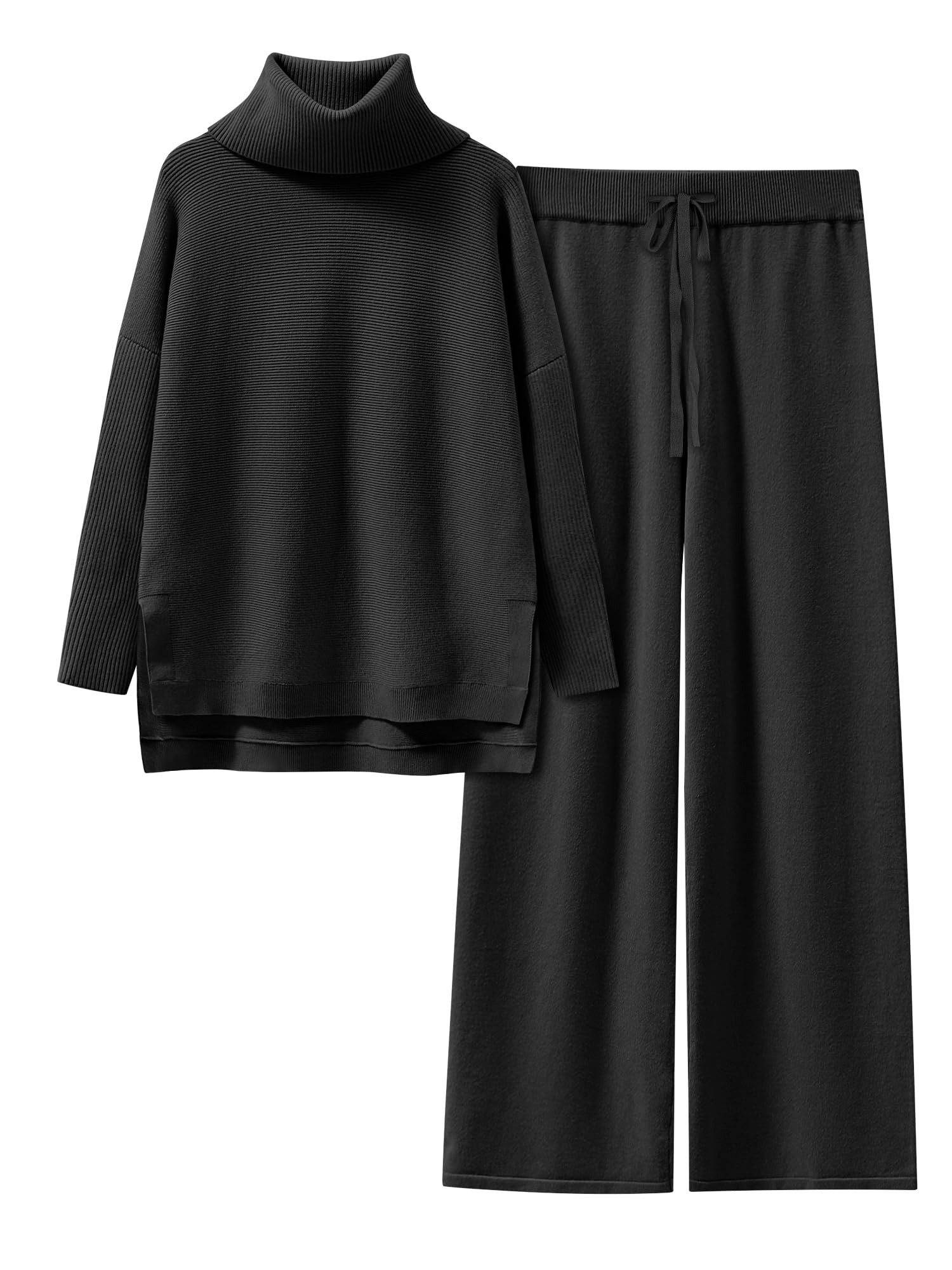 ANRABESS Women Two Piece Outfits Oversized Turtleneck Knit Pullover Sweater Top Wide Leg Pants Lounge Set Sweatsuit 2025
