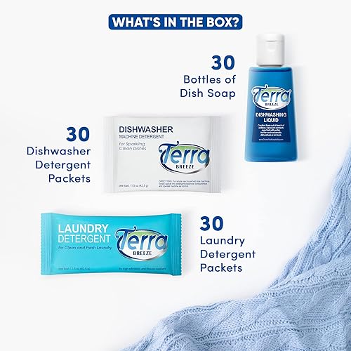 Miniatura 3 de Detergente para ropa de viaje y jabón para platos | Terra Breeze 1-Shoppe Amenities Kit | Jabón de lavandería, jabón para platos | 90 piezas