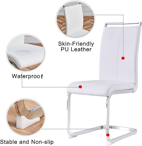 Miniatura 3 de Juego de 4 sillas de comedor con asiento acolchado de piel sintética con respaldo alto y patas cromadas resistentes juego de 4 charras de comedor