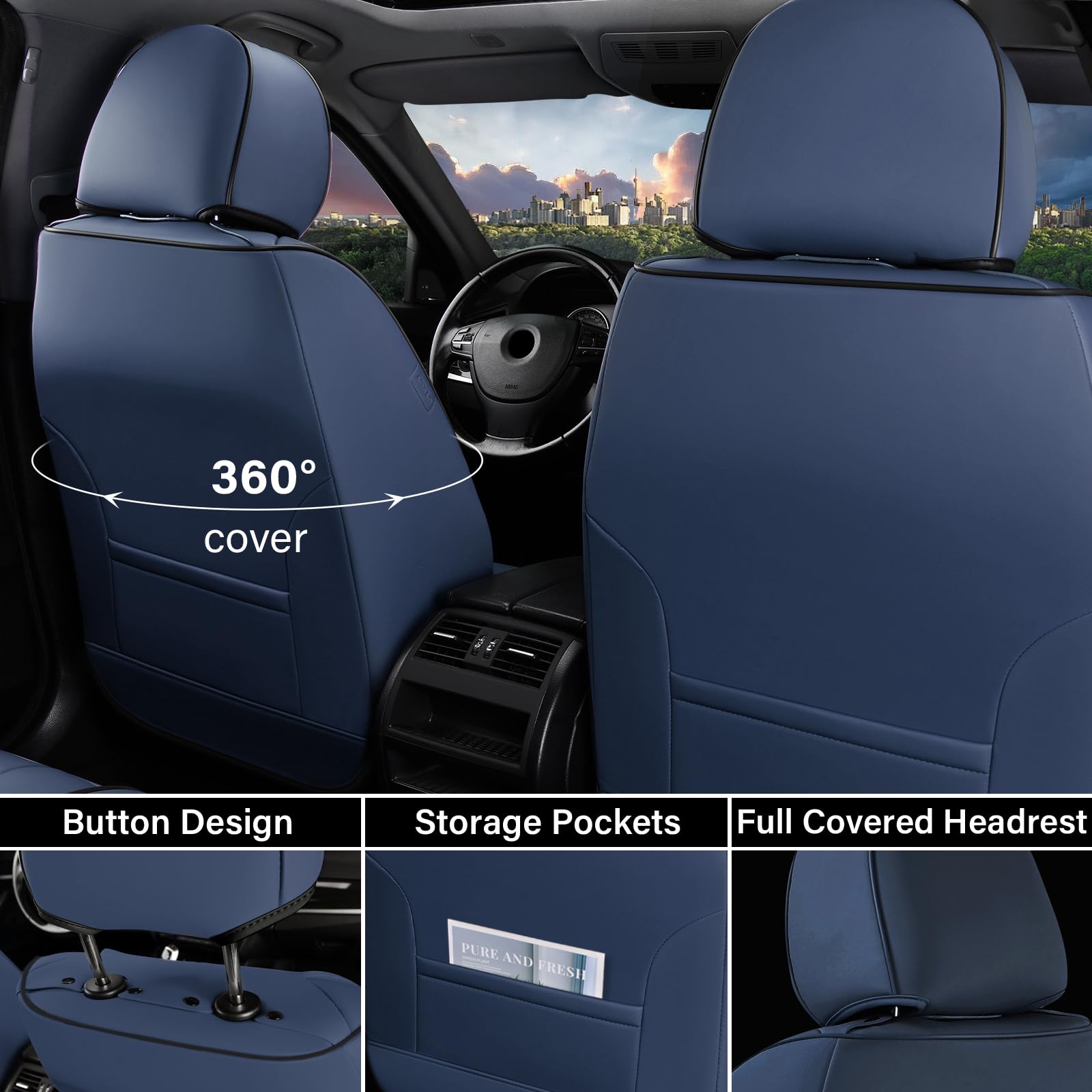 Coverado Car Seat Covers Full Set Leather Seat Covers for Cars Automotive Seat Covers Car Seat Protectors Car — view 3