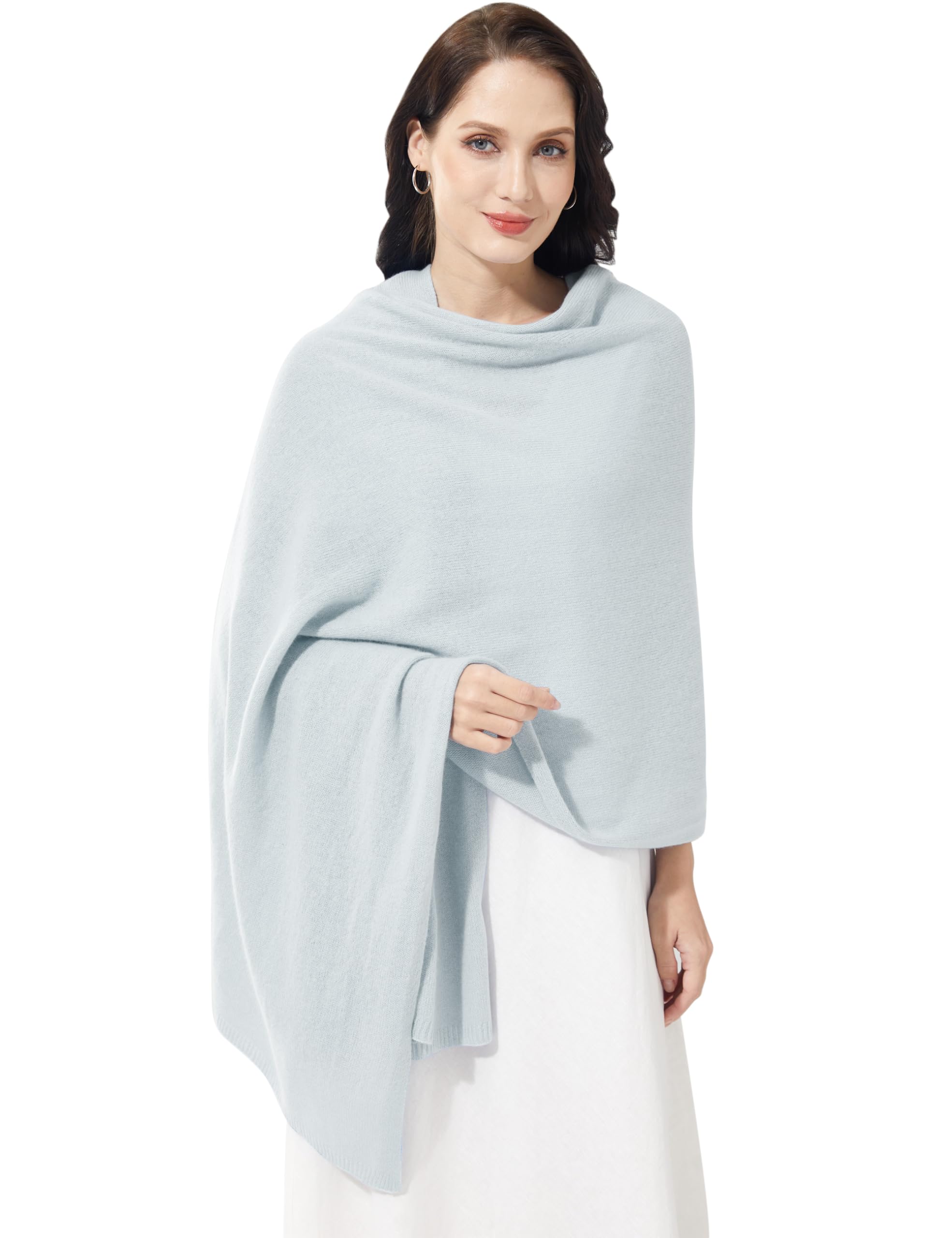 Photo 1 of RYYOYY Luxury 100% Cashmere Wrap Soft Scarf Stole Knitted Shawl for Women Wayfarer Travel Extra Large 87"x28" Cloud Gray