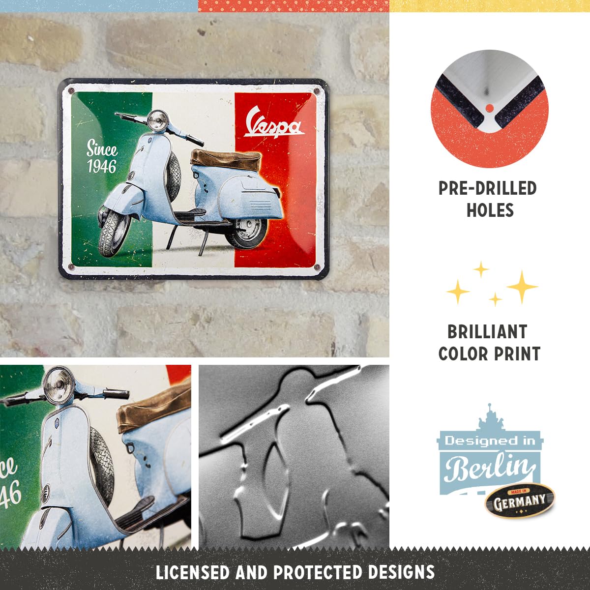 Cartel Metálico Retro Vespa 'Parking Only' - 20x30 Cm, Diseño Italiano, Regalo Para Amantes De Las Scooters