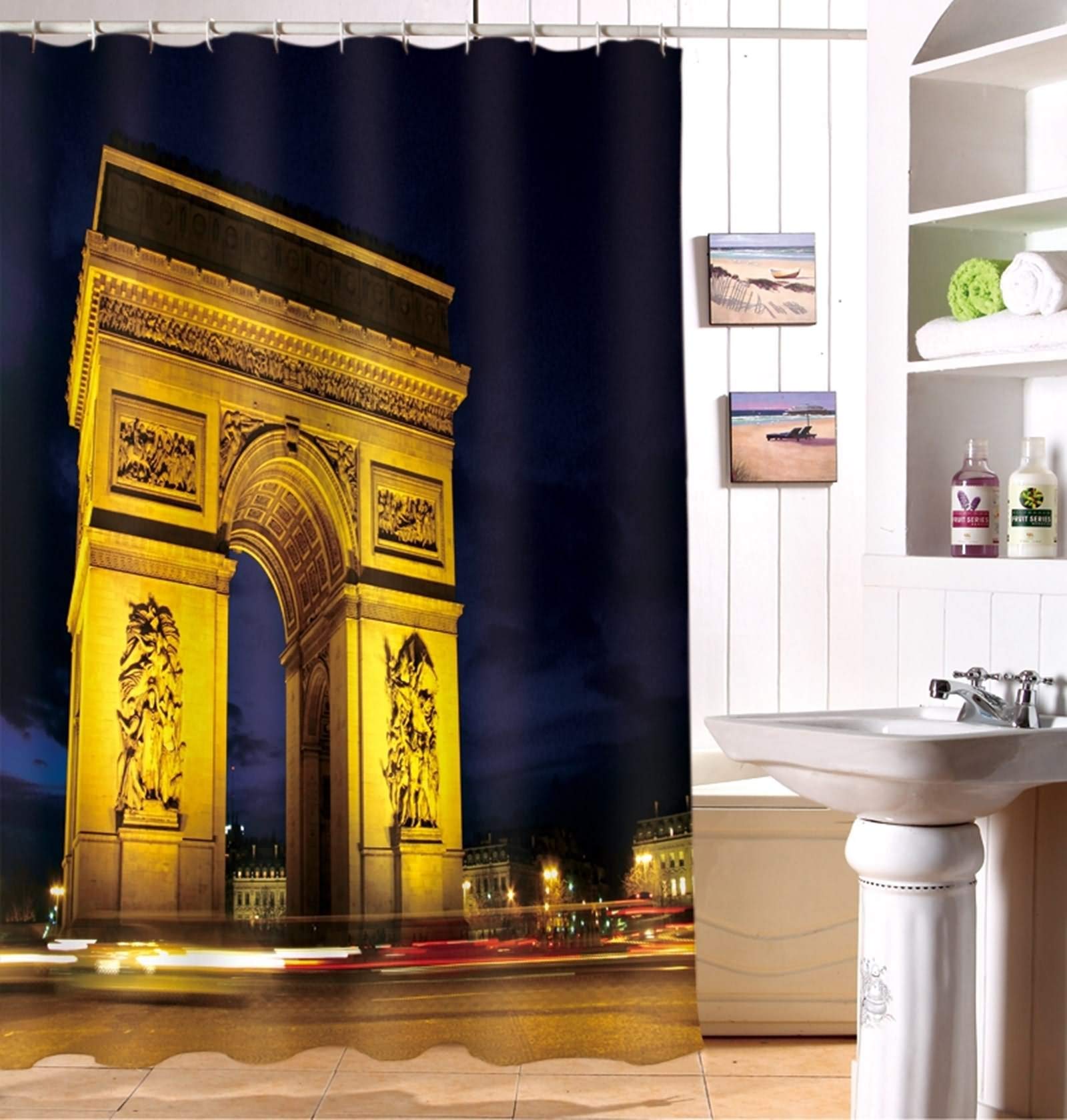 Rideau de douche japonais anti-éclaboussures 200x180cm bleu et jaune