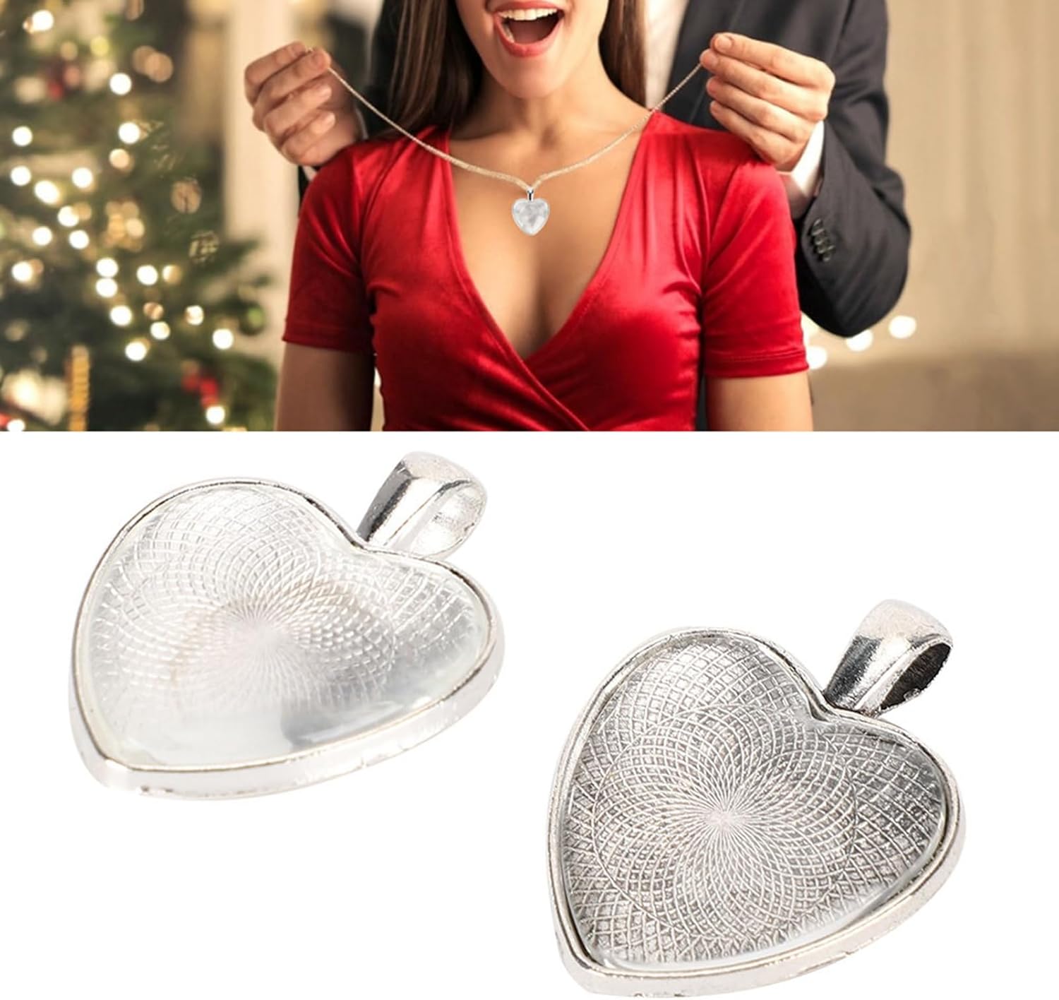YUYTE Heart Shaped Pendant, 60pcs Pendant Trays Setting Base Setting Bezel Setting With Glass - Image 3