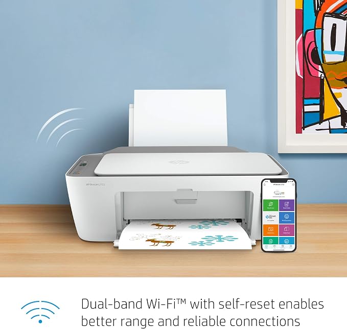 Impresora todo en uno HP DeskJet 2722 - Imprima, copia y escanea con  impresora de inyección de tinta todo en uno, Wi-Fi de doble banda,  Bluetooth, paquete de copia de oficina empresarial, cable de impresora USB  de 3 pies + lápiz USB  - Amazon.com