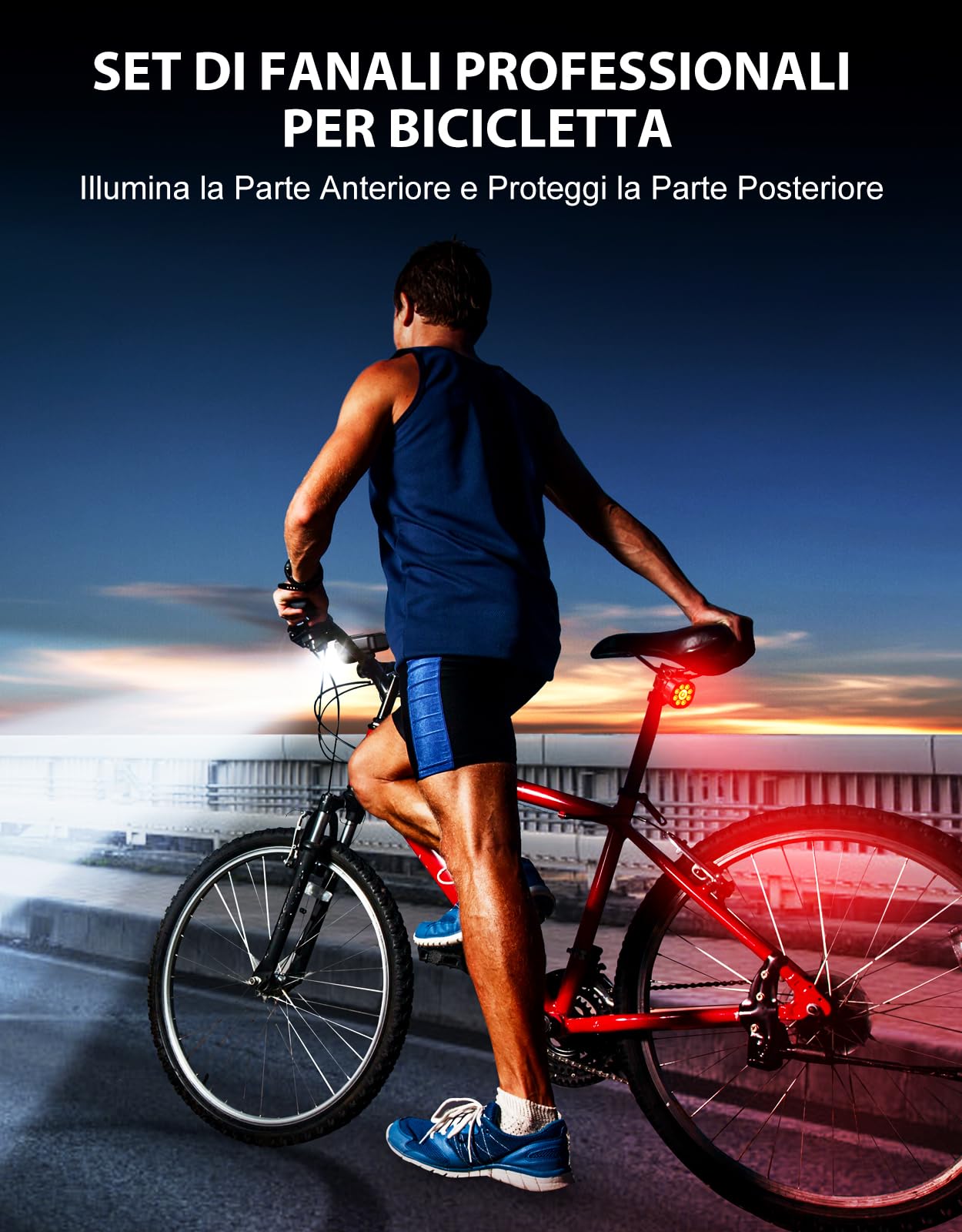 ISEYOU Luci Bicicletta LED, [8+7 Modalità & 9+9 LED Super Luminosa] Luci Bici, Luce Bici Anteriore e Posteriore Ricarica Rapida USB, Impermeabile IP65, per MTB, Notturna, Campeggio