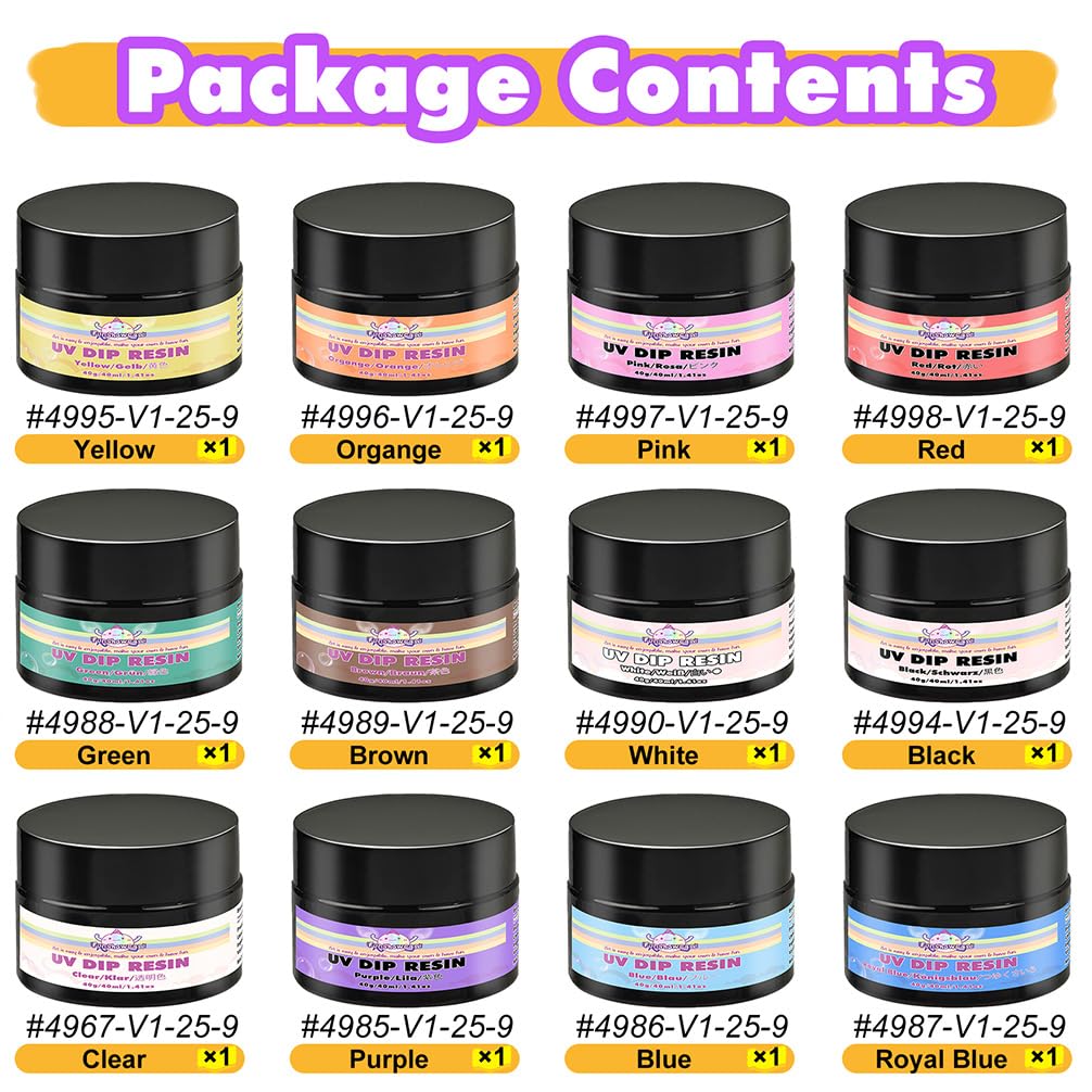 Résine UV à tremper pour formes de fil, résine UV à faible odeur et transparente pour pétales de fleurs en fil de fer, colle pour fabrication de bijoux 12 couleurs - 40 ml/chacune