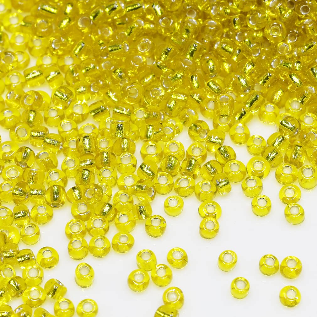 Bala&Fillic Size 8/0 Glass Seed Beads Yellow Color 3mm Transparent Silver Lined Seed Beads for Making Bracelet Necklace and Jewelry About 3600pcs/100g (Yellow) — image 1