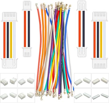 JST XH 2.54mm Female Silicone Soft Wire, 20Pcs Unassembled Pre-Crimped 22AWG Cable 10 Colors 50cm Length, Equipped with 2P 3P 4P 5P 6P 7P 8P 9P 10P Housing YO-Sili-XH-MM-50cm