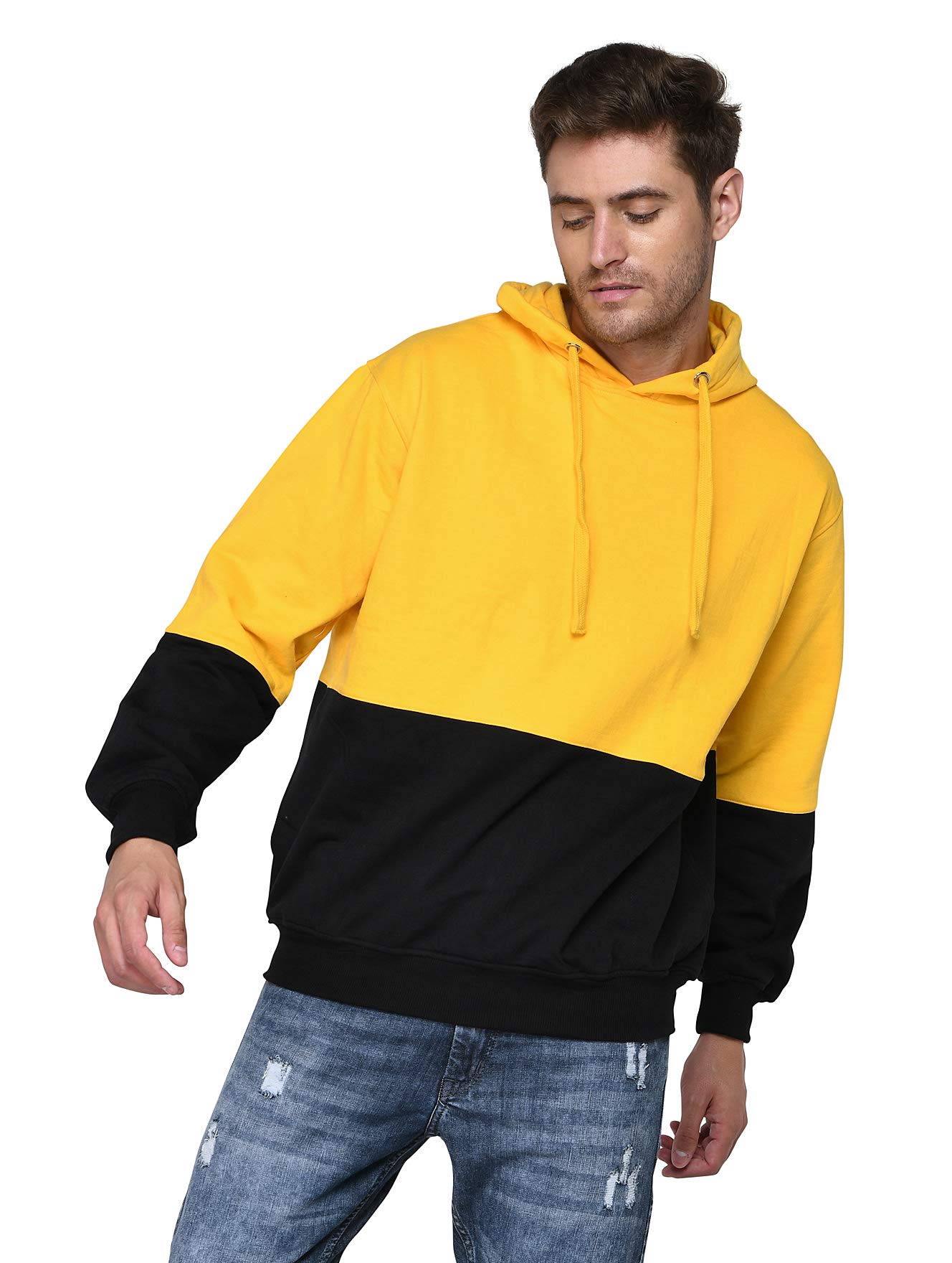 sxv style SXV Solid COLOURBLOCKED Sweatshirt Hoodie for Men & Women (Yellow & Black)-picture-30
