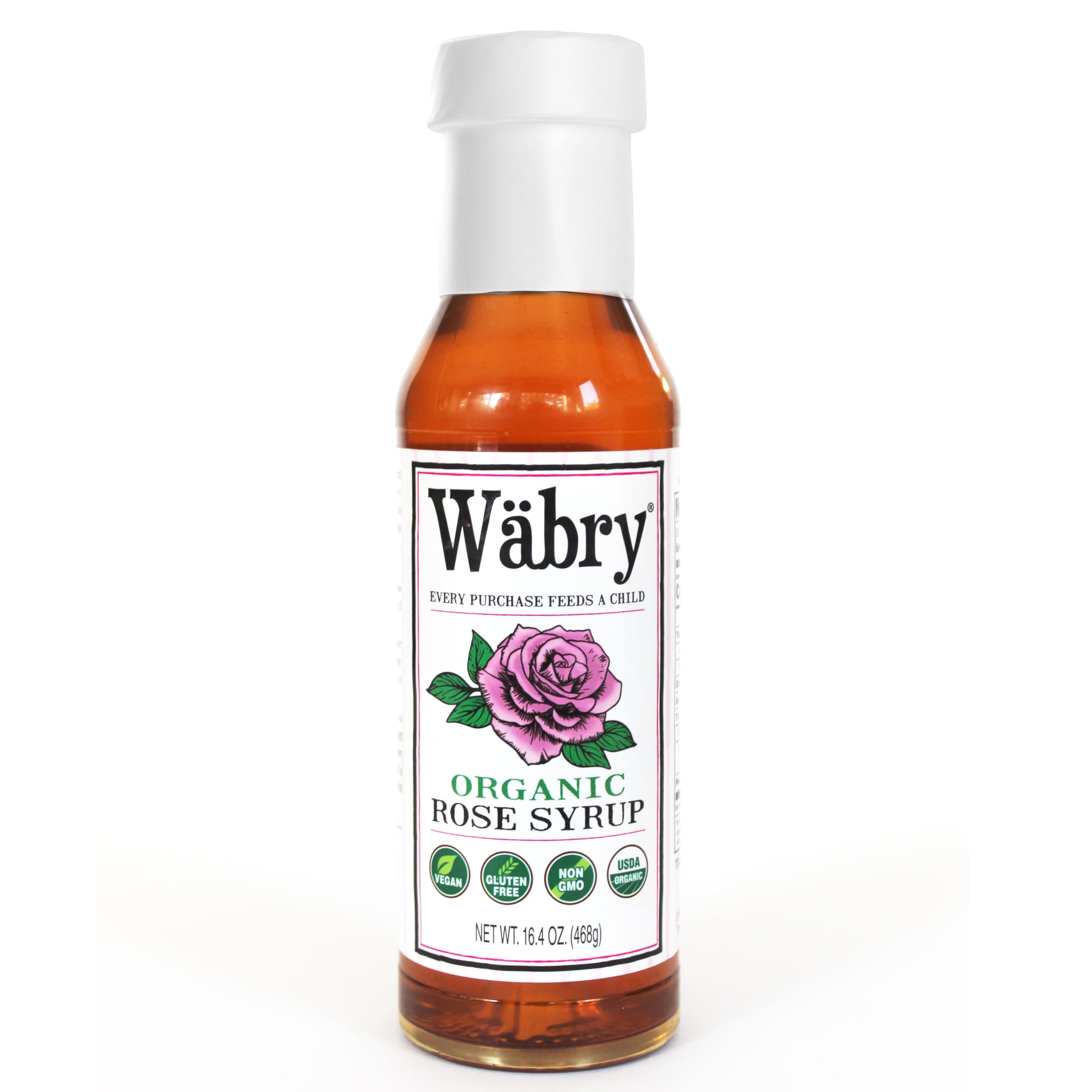 Wäbry Organic Rose Syrup – 16.4oz (468g), Natural Coffee Syrup, Perfect for Lattes, Tea, Shaved Ice and Soda, Vegan Friendly, Non-GMO, Dye-Free Snow Cone Syrup – BPA-Free Plastic Bottle