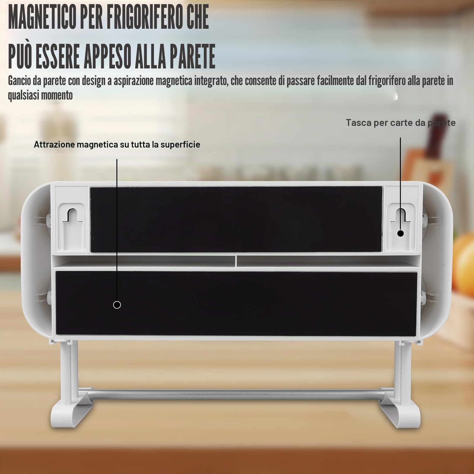 Dispenser di pellicola trasparente 3 in 1 con porta rotolo da cucina, dispenser magnetico di pellicola trasparente con taglierino, dispenser e dispenser per pellicola di alluminio e pellicola