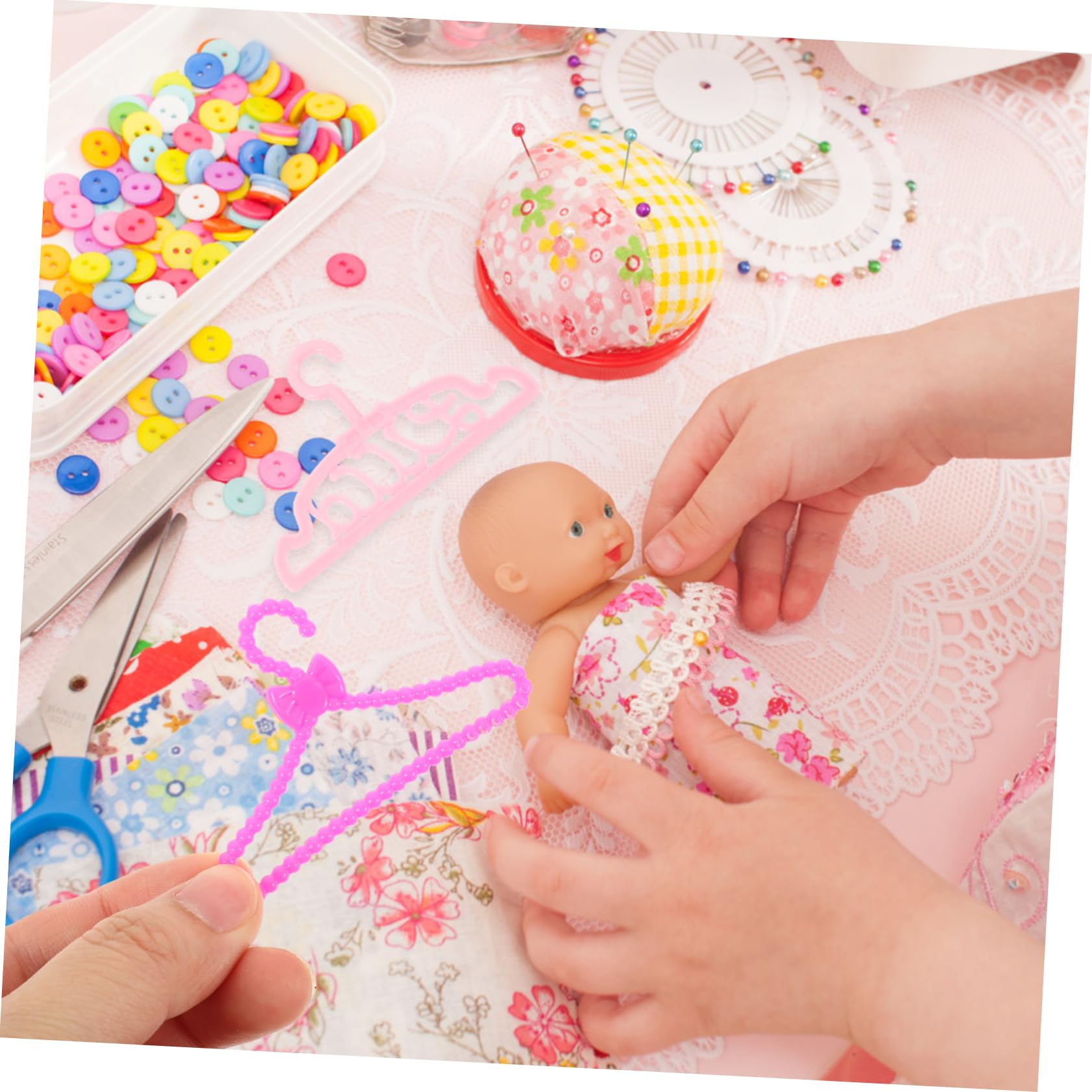 KICHOUSE 50pcs Doll Carriers for Little Girls Hangers for Doll Clothes Hanging Doll Support Plastic Doll Clothes Hanger Doll Coat Rack for Boys and Girls