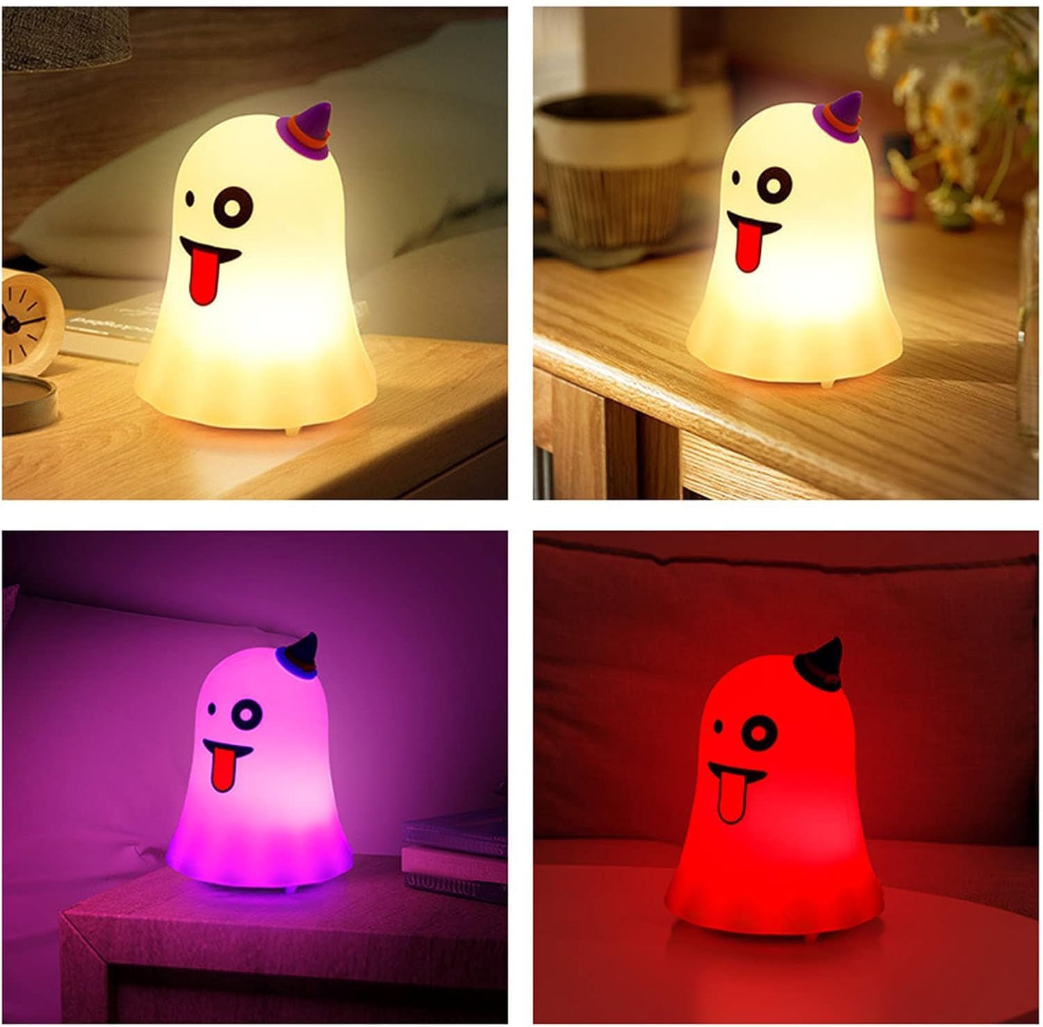 Einzigartig Kreatives intelligentes Nachtlicht, niedliche Geister-Nachttischlampe, Mehrfarbig, Silikon, Nachttischlampe für Kinder, USB wiederaufladbar, Geisterlicht Nachtlicht