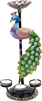 Tea Light Candle Holder Decorative Peacock Showpiece Metal Figurine 4 Candle Diya Burner Slots for Living Room, Diwali Gifts, Home Decor