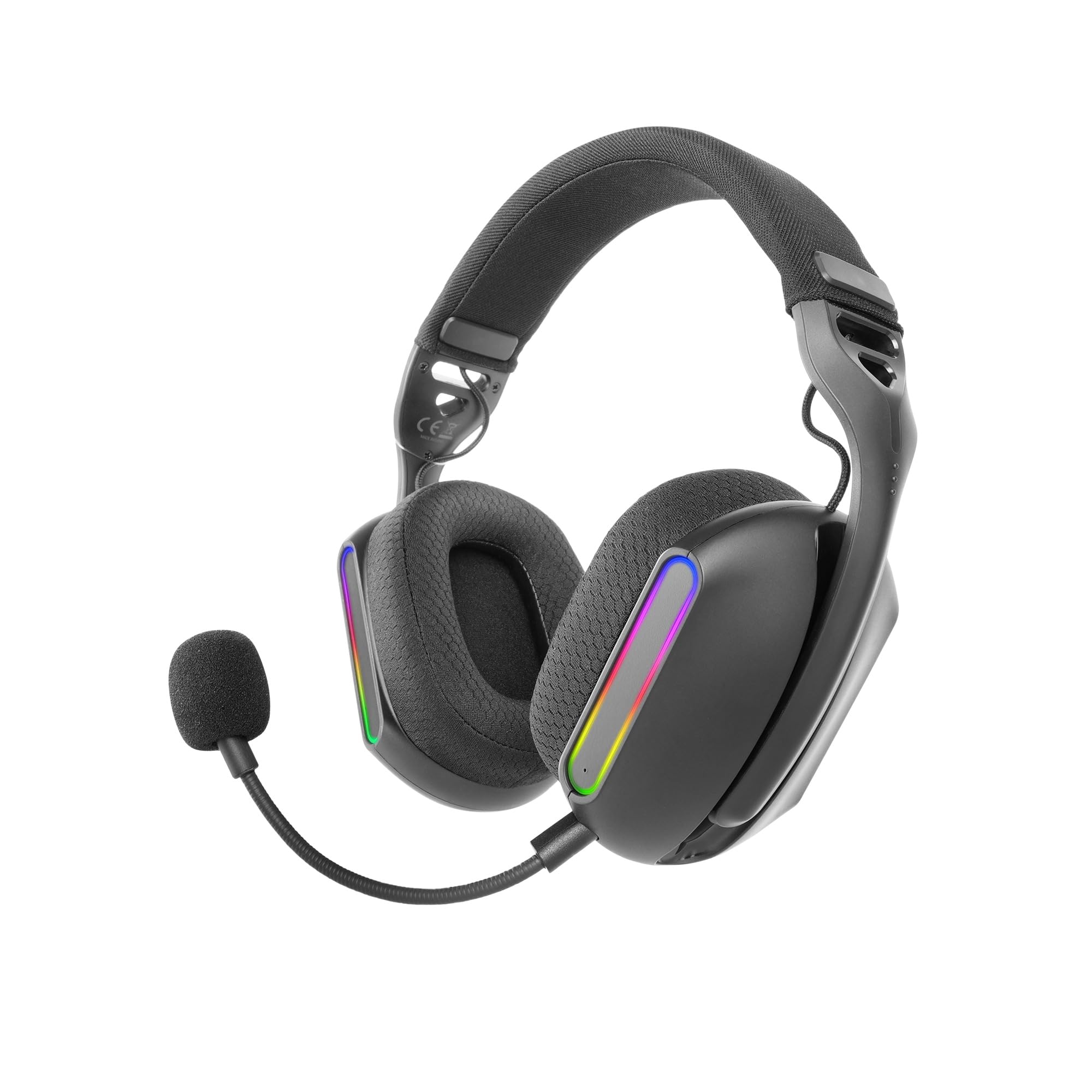 Mars Gaming MHW-Pro, Auriculares Gaming Inalámbricos ARGB Flow, Sonido 3D Envolvente 7.1, Bluetooth 5.3 + 2.4GHz + Jack 3.5mm, Diseño Ergonómico Ultraligero, Micrófono Dual, Multiplataforma, Negro