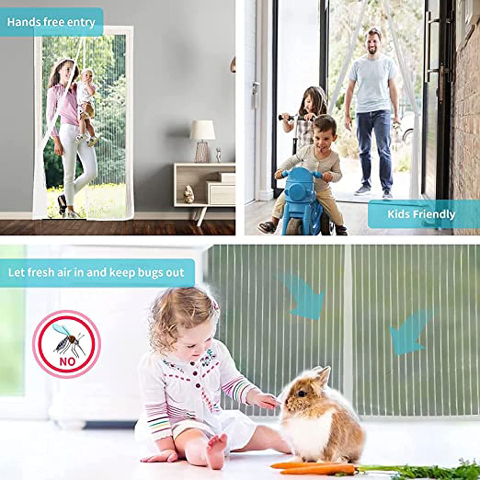 Moustiquaire AimantéE Porte, 70x185 Cm Fenetre Store Moustiquaire Moustiquaire De Porte Rideau Anti Mouche Pour Enfants Et Animaux De Compagnie, Noir P